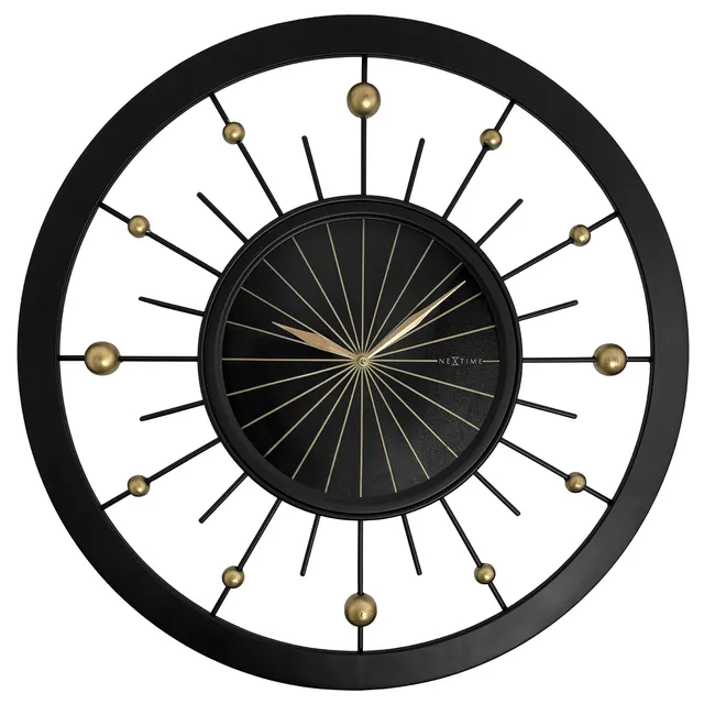 nextime-orbit-wanduhr-60-cm-leise-schwarz-metall-mit-goldenen-details image 1