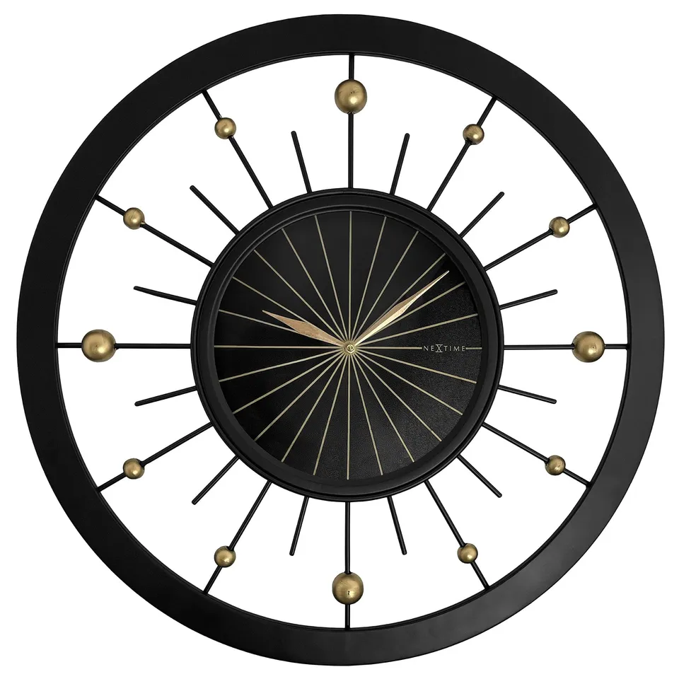 nextime-orbit-wanduhr-60-cm-leise-schwarz-metall-mit-goldenen-details image 1