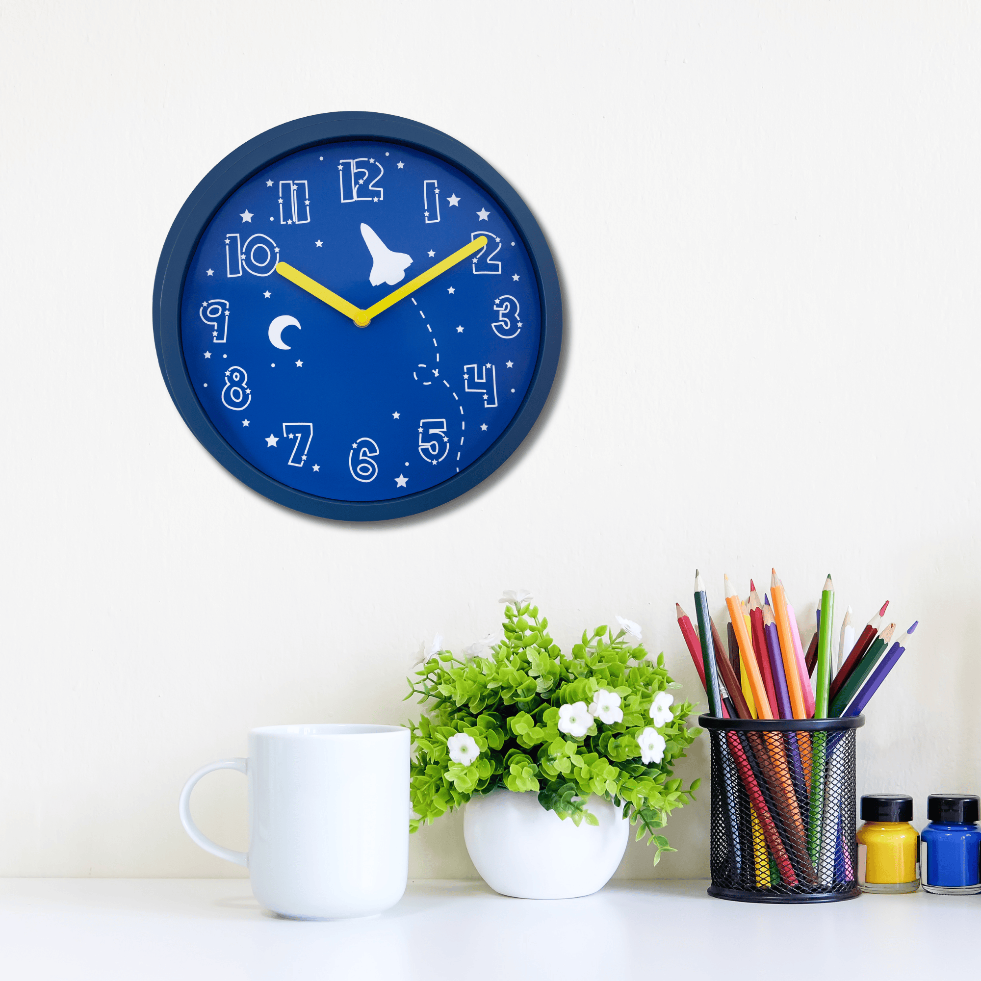 nextime-stellar-kinder-wanduhr-30-cm-weltraum-design-blau-kunststoff image 4