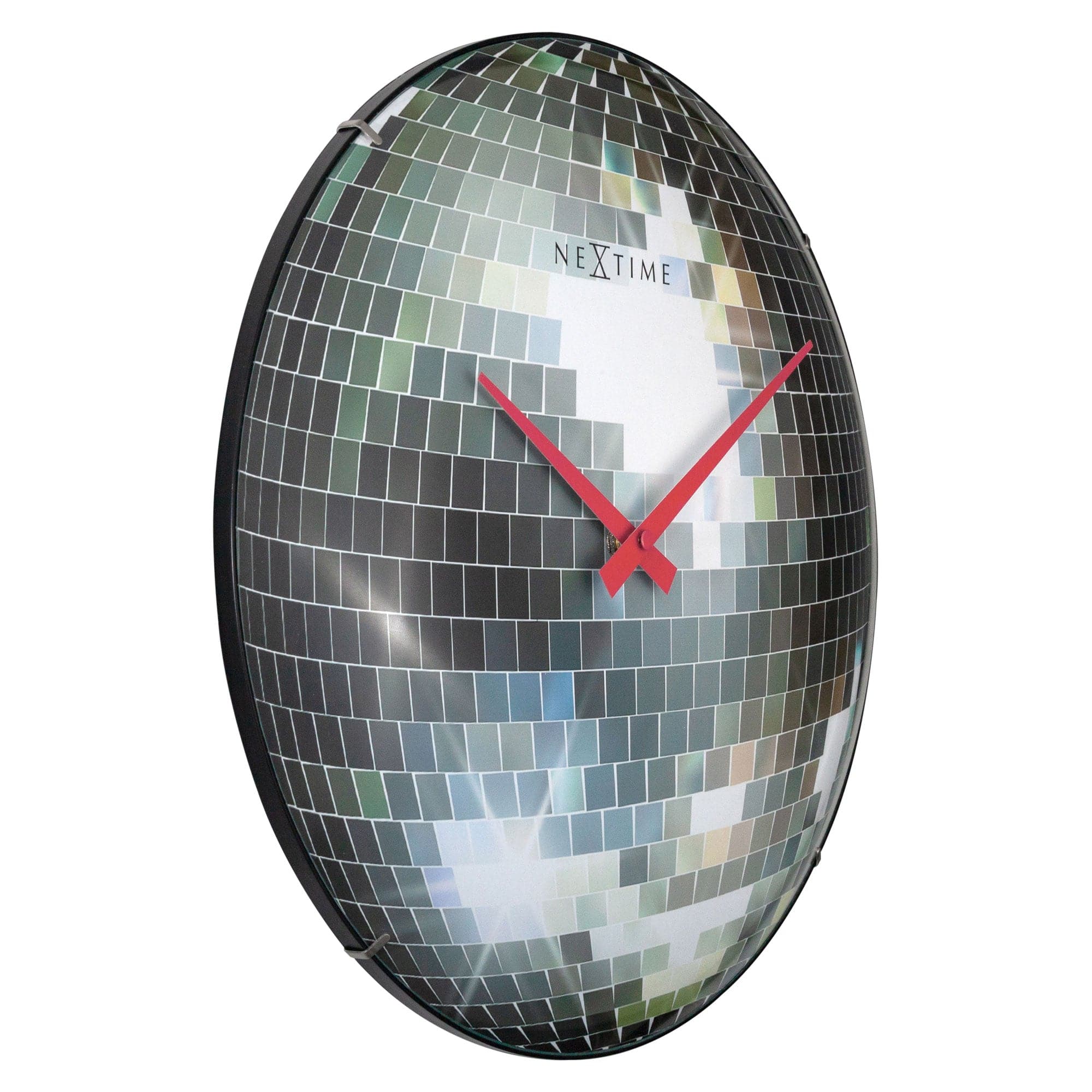 nextime-disco-ball-wanduhr-35cm-lautlos-dome-glas-silber image 2