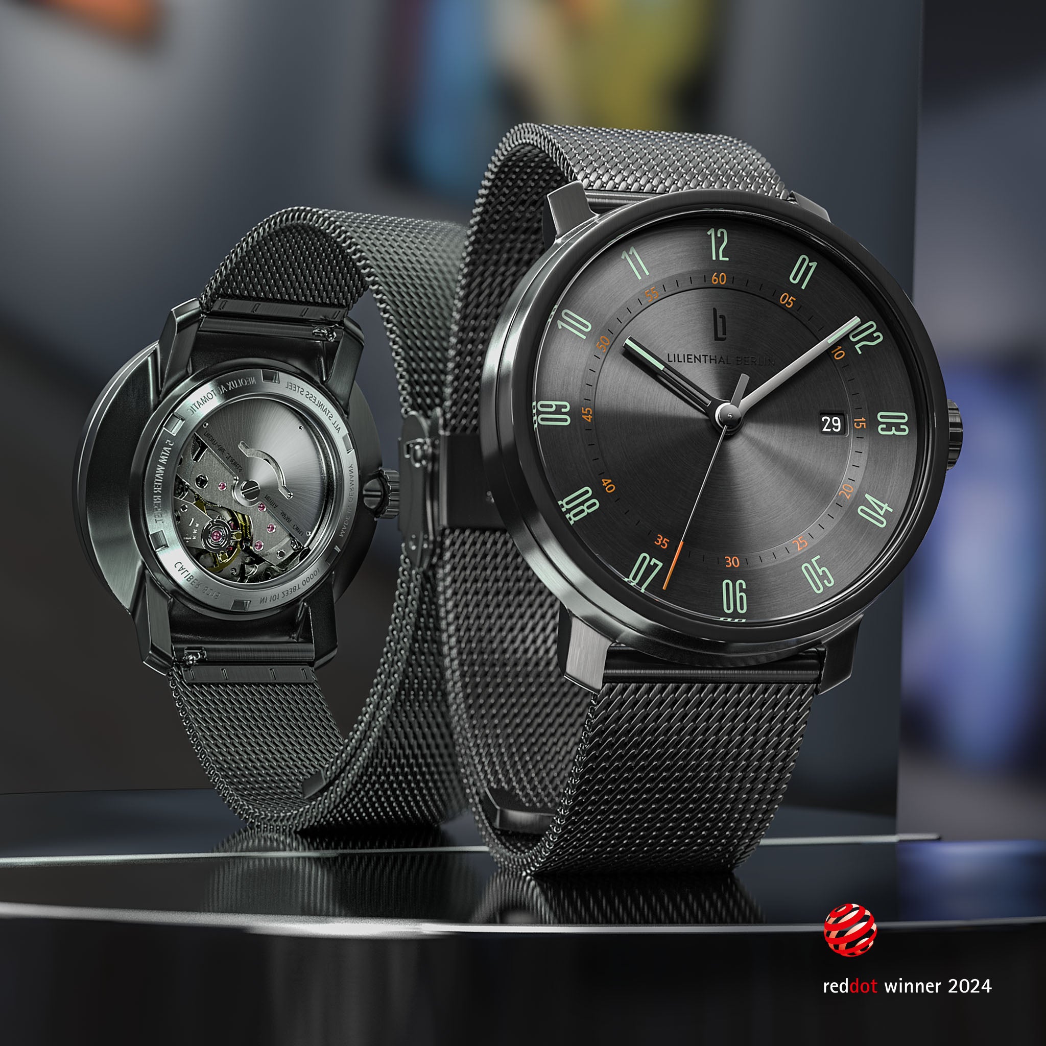 lilienthal-berlin-neolux-automatik-slate-grey-42-mm-edelstahl-mit-mesh-armband image 3