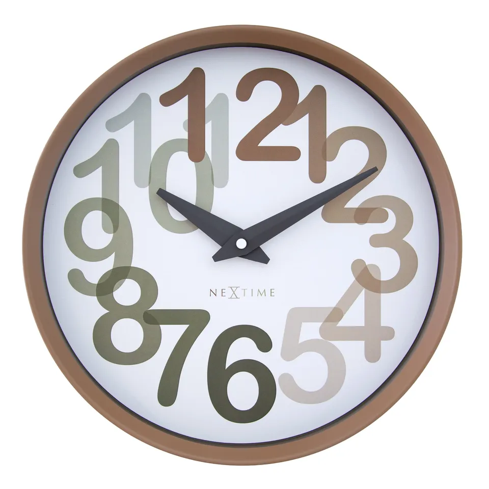 nextime-big-number-wanduhr-30cm-lautlos-kunststoff-toffee-beige image 1