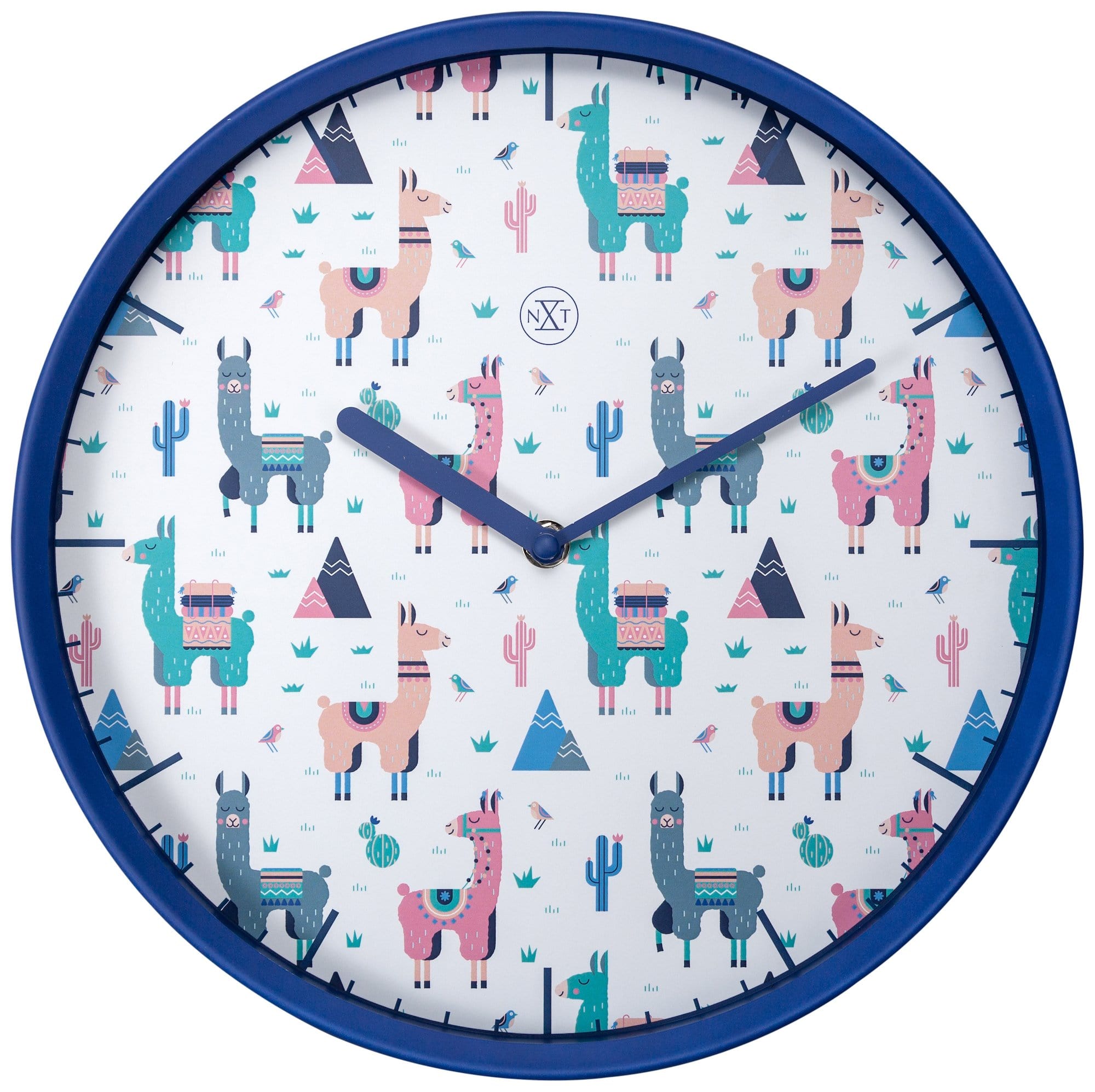 nextime-alpaca-wanduhr-30cm-lautlos-kunststoff-blau-mit-alpaka-print image 1