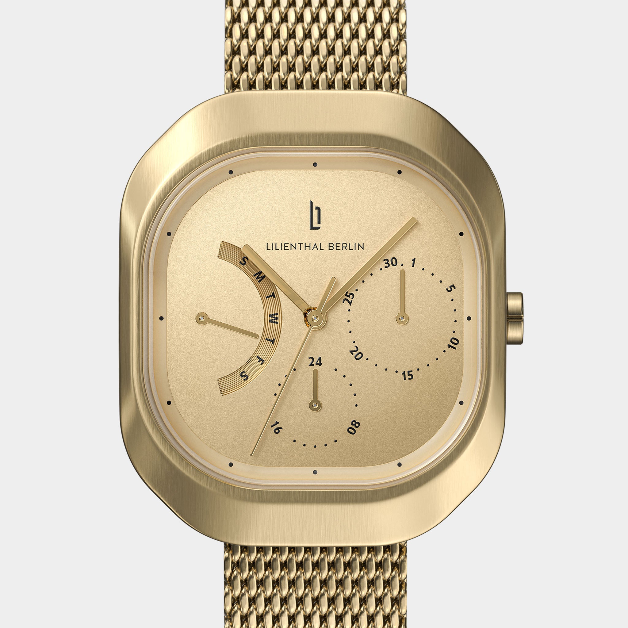 lilienthal-berlin-multimatica-all-gold-rechteckuhr-mit-tag-datum image 6