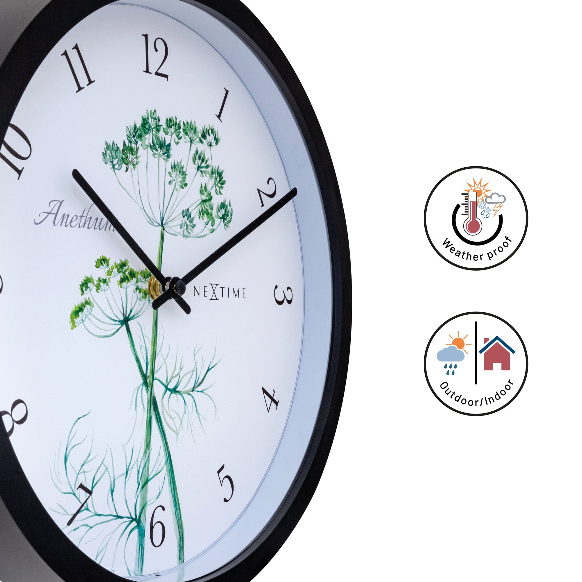 nextime-anethium-outdoor-wanduhr-30-5-cm-schwarz-wetterfest-mit-dill-aquarell image 7