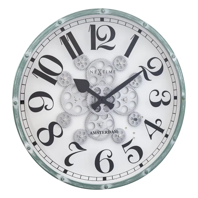 nextime-henry-wanduhr-mit-beweglichen-zahnr-dern-50-cm-vintage-gr-n image 1