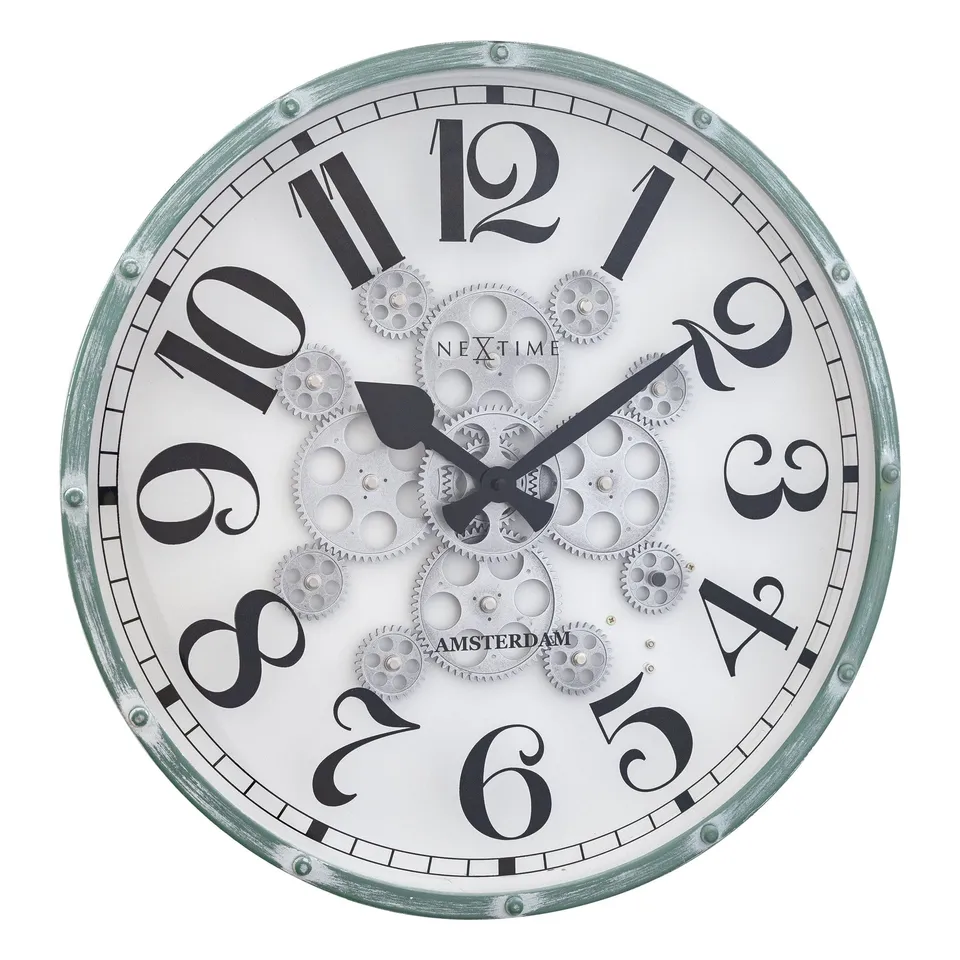 nextime-henry-wanduhr-mit-beweglichen-zahnr-dern-50-cm-vintage-gr-n image 1