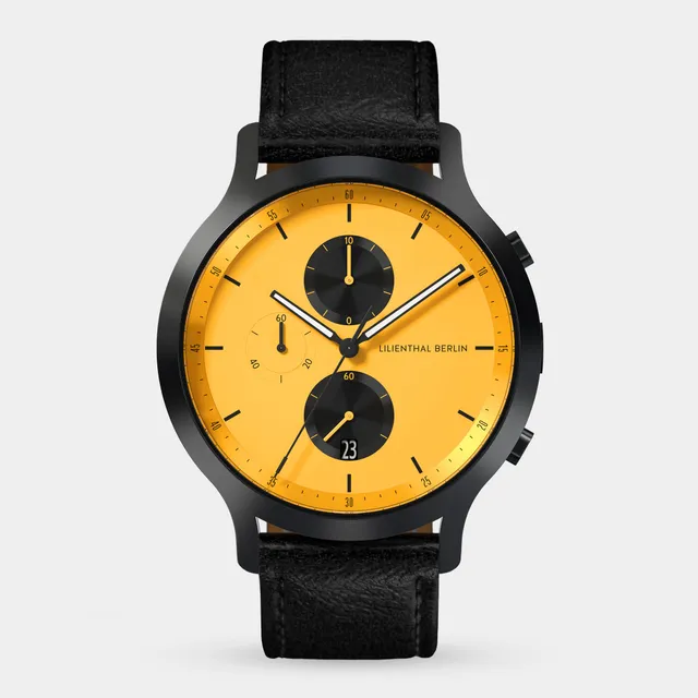 lilienthal-berlin-chronograph-line-2-armbanduhr-grau-gelb-leder image 1