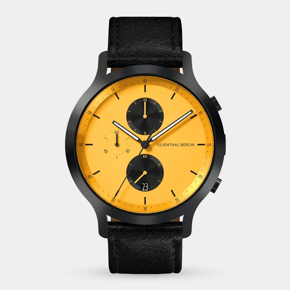 lilienthal-berlin-chronograph-line-2-armbanduhr-grau-gelb-leder image 1