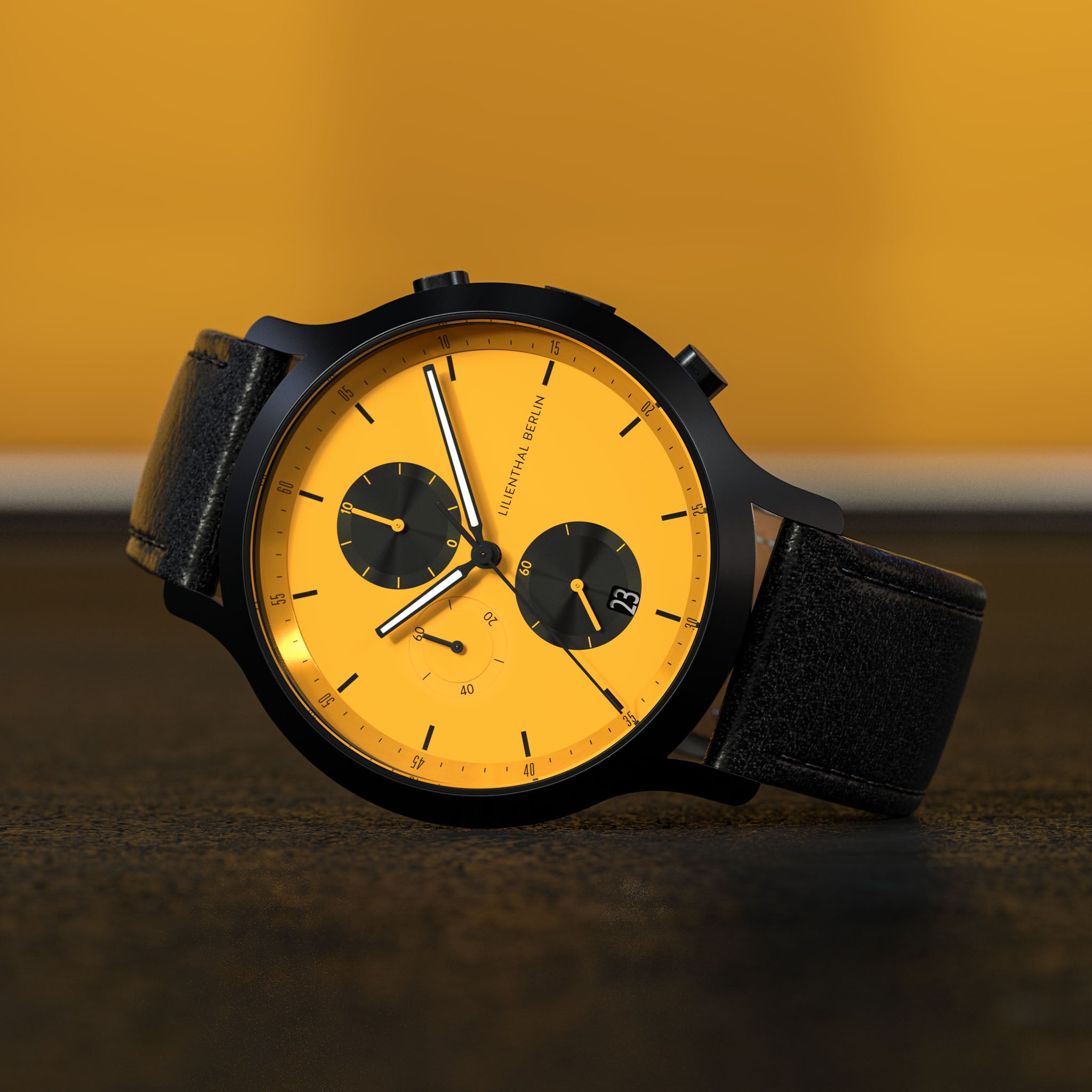 lilienthal-berlin-chronograph-line-2-armbanduhr-grau-gelb-leder image 3