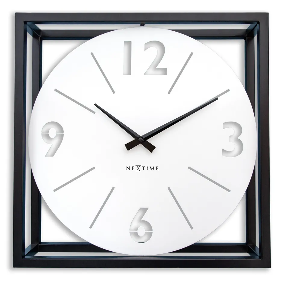 nextime-time-frame-tisch-wanduhr-40-x-40-x-9-5-cm-metall-schwarz-wei-drehbar image 1