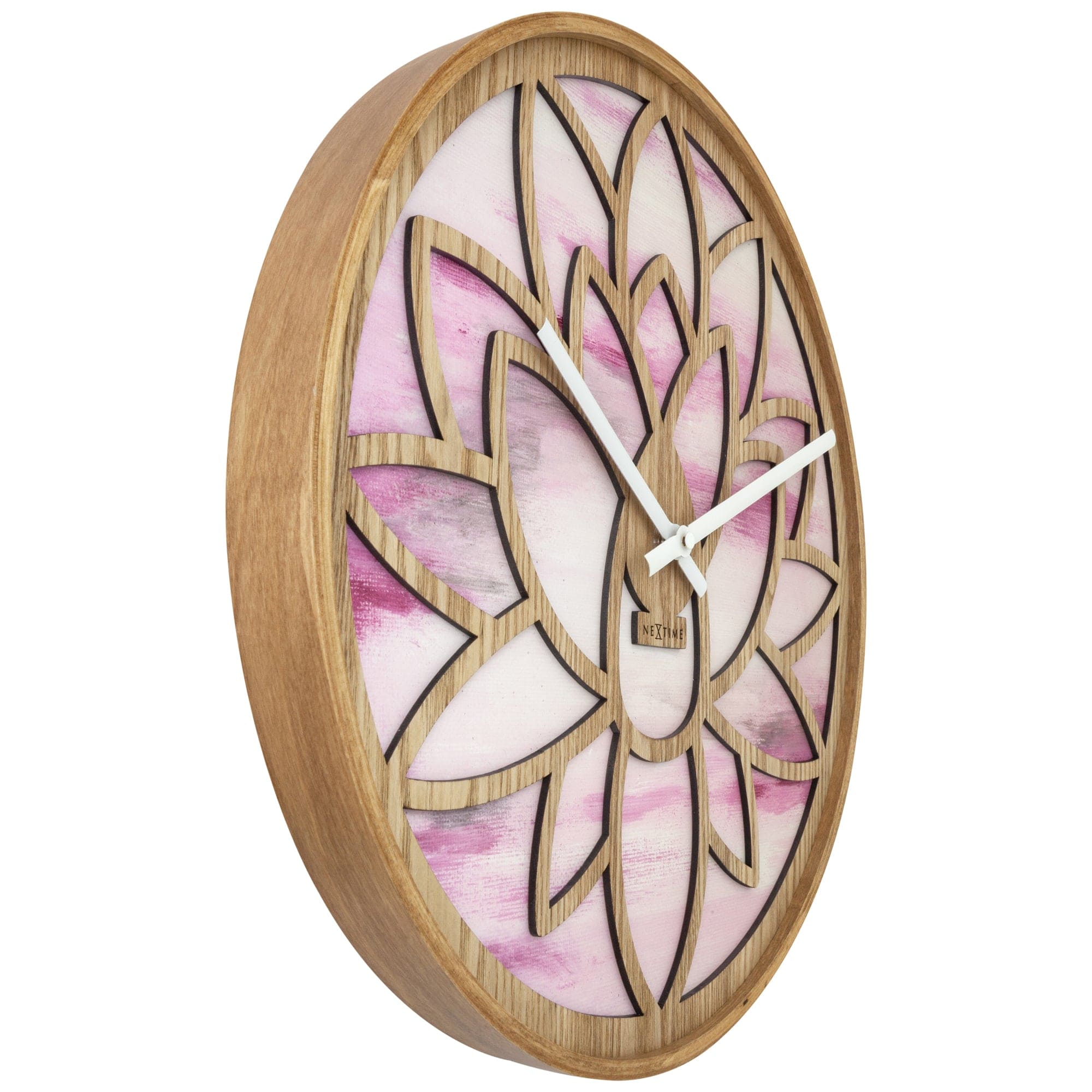 nextime-lotus-wanduhr-40-cm-pink-holz-silent-lotus-design image 2