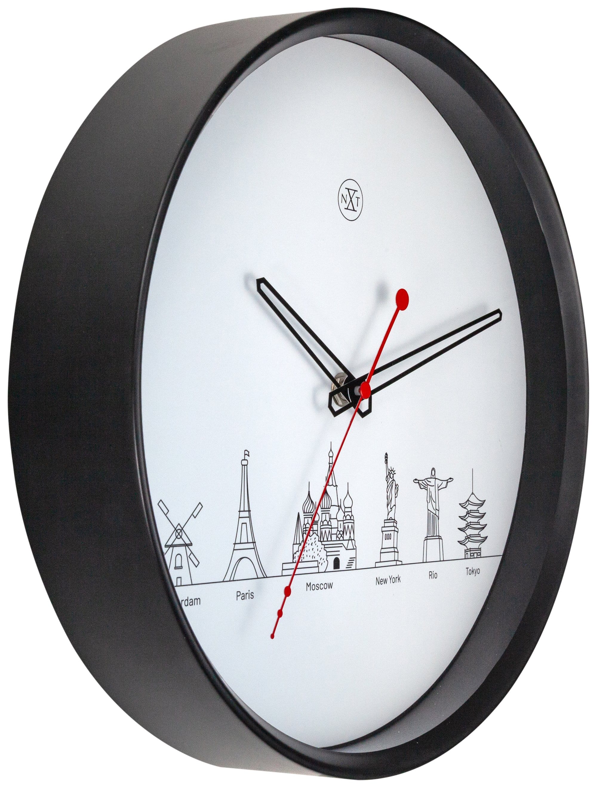 nextime-worldtour-wanduhr-30cm-kunststoff-schwarz-wei-lautlos image 2