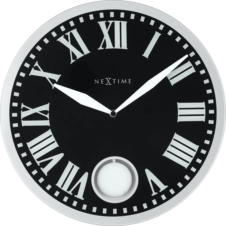 nextime-romana-wanduhr-glas-43-cm-mit-pendel-schwarz-altwei image 1