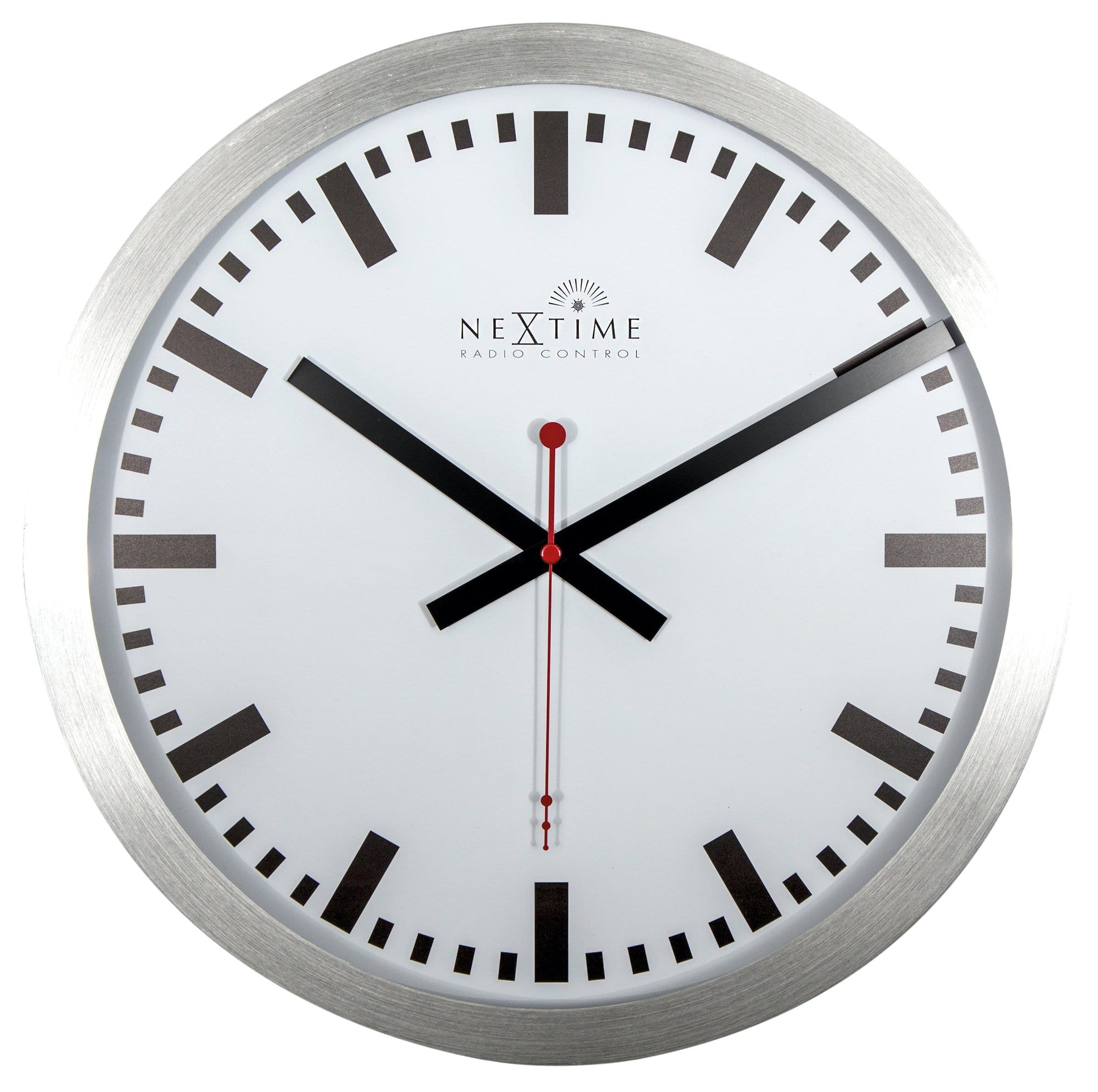 nextime-station-radio-controlled-stripe-wanduhr-35-cm-aluminium-wei image 1