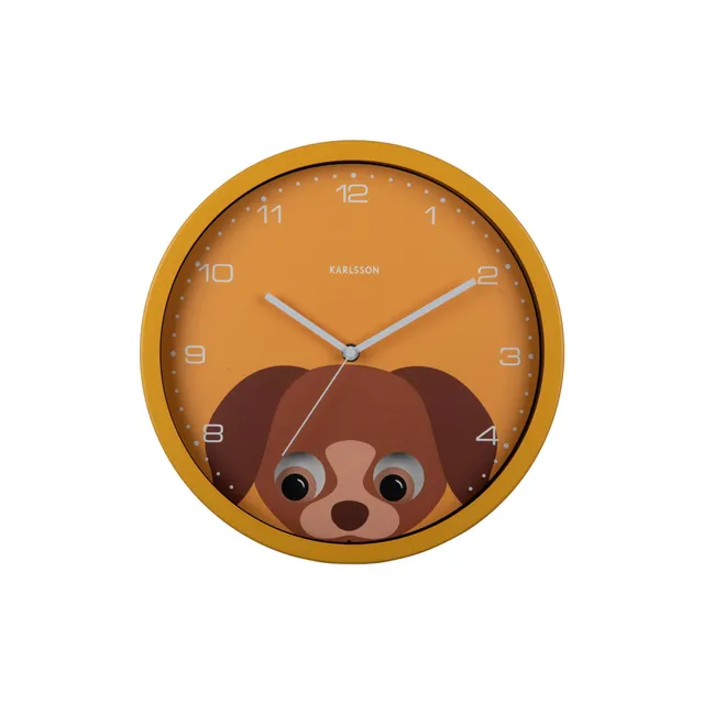 karlsson-peekaboo-dog-wanduhr-gelb-30-8x4-5x30-8-cm image 1