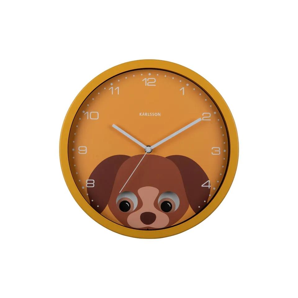 karlsson-peekaboo-dog-wanduhr-gelb-30-8x4-5x30-8-cm image 1
