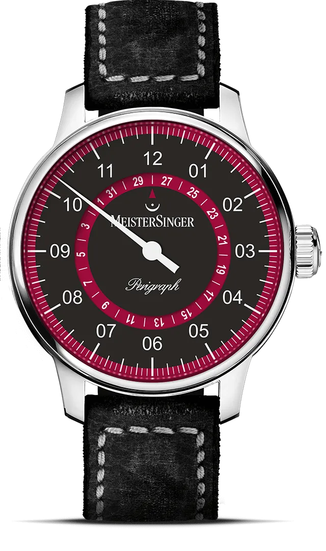 meistersinger-perigraph-einzeigeruhr-schwarz-mit-bordeaux image 1
