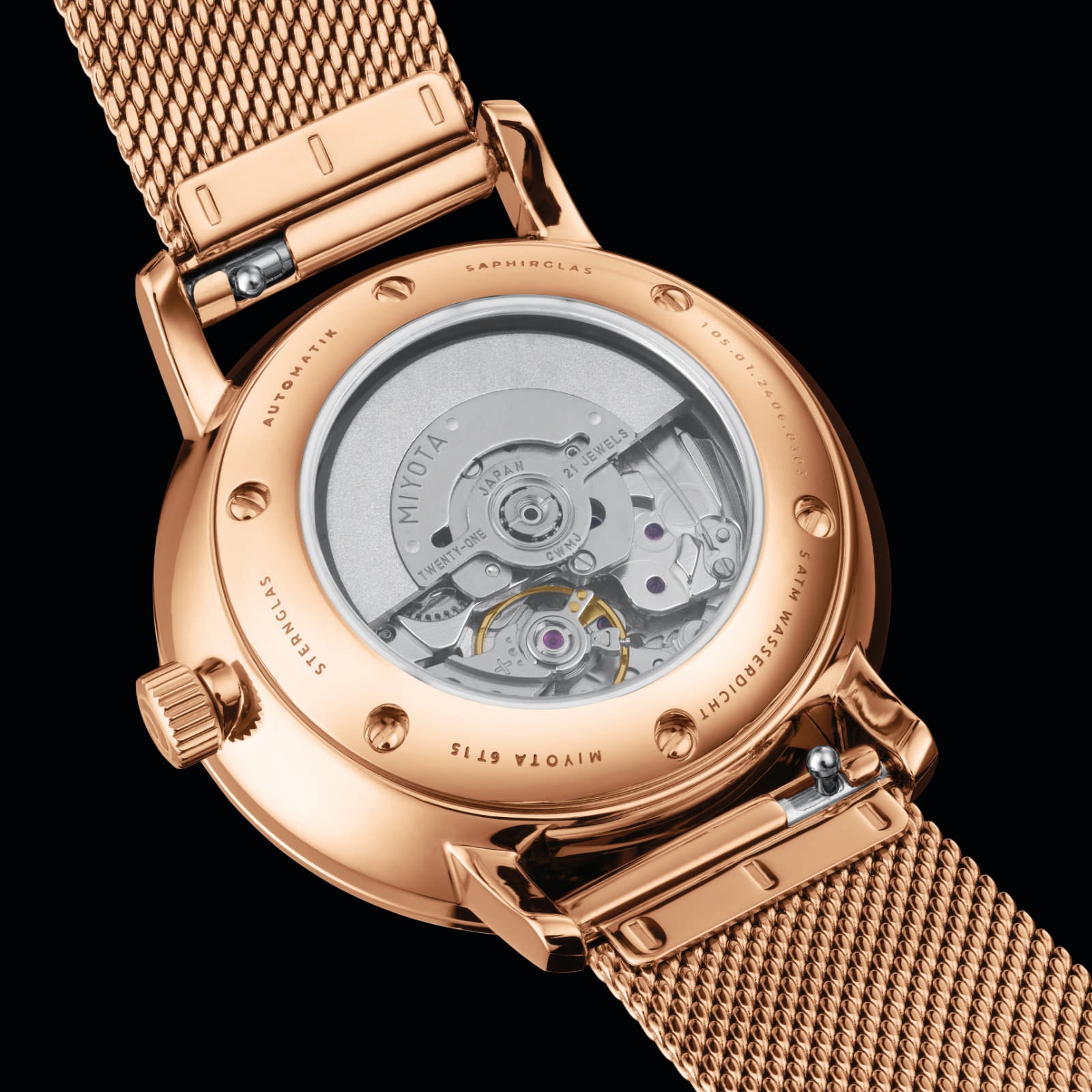 sternglas-naos-xs-automatik-damenuhr-ros-gold-33-mm-edelstahl image 4