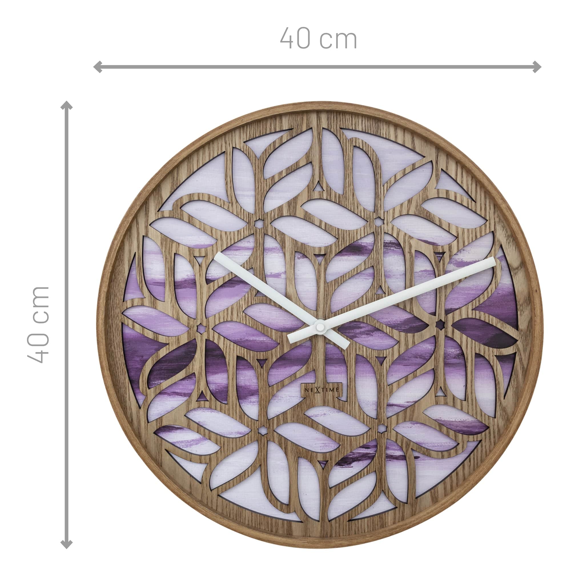 nextime-yogi-wanduhr-40-cm-lautlos-holz-lila-blumen-design image 4