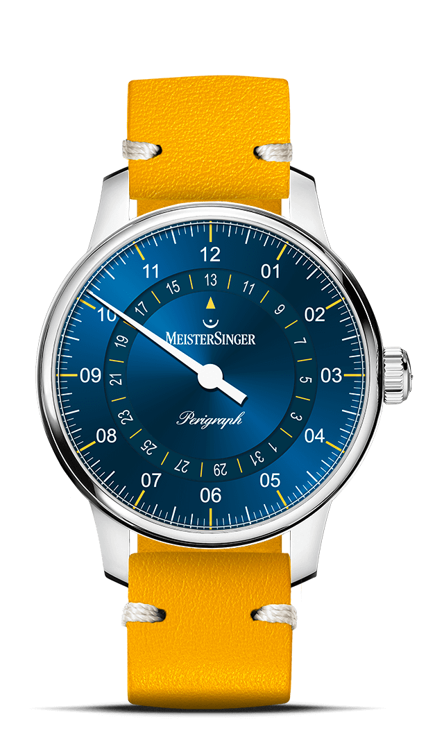 meistersinger-perigraph-38mm-mittelblau-gelb-einzeiger-armbanduhr image 1