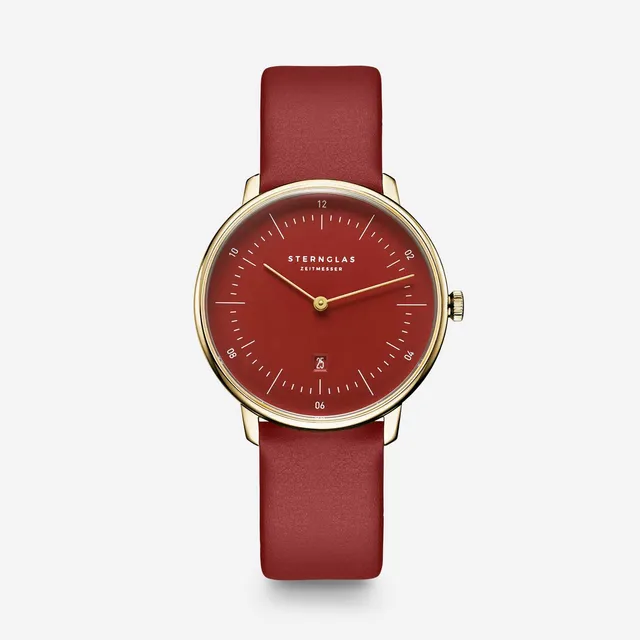sternglas-naos-xs-edition-flora-damenuhr-33-mm-gold-hibiskus-leder image 1