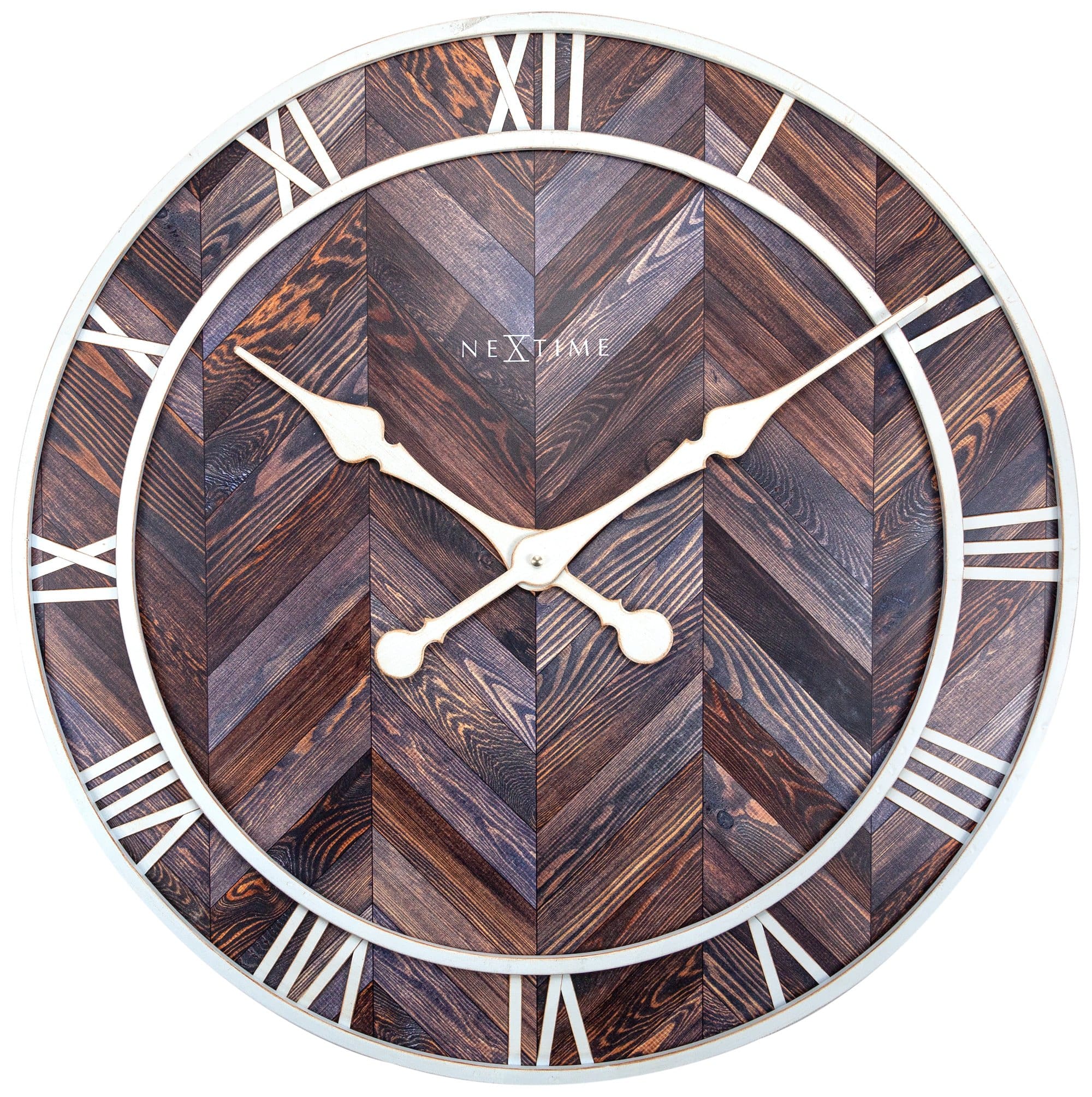 nextime-roman-vintage-wanduhr-58-cm-holz-metall-braun image 1