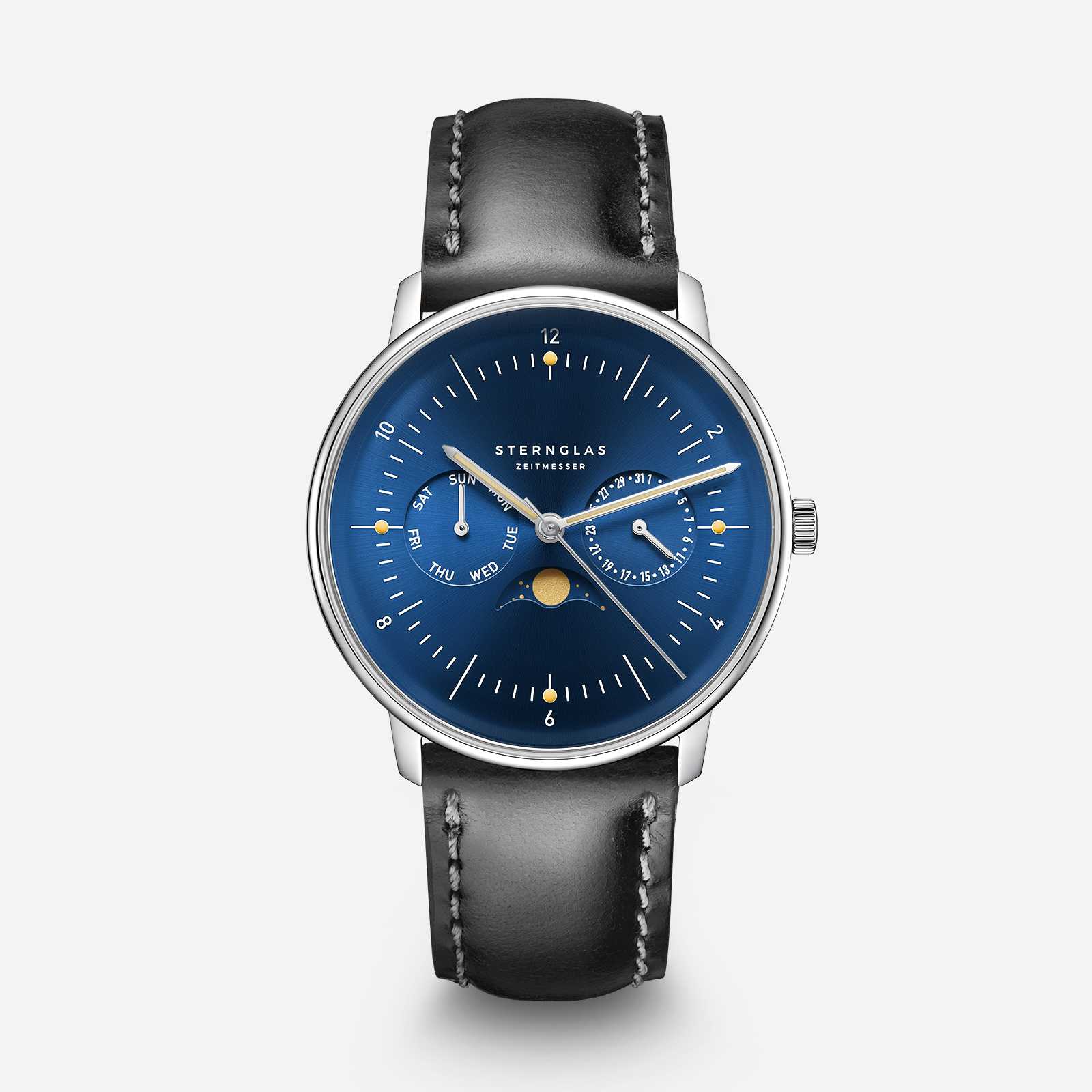 sternglas-naos-mondphase-herrenuhr-38-mm-leder-mitternachtsblau image 1