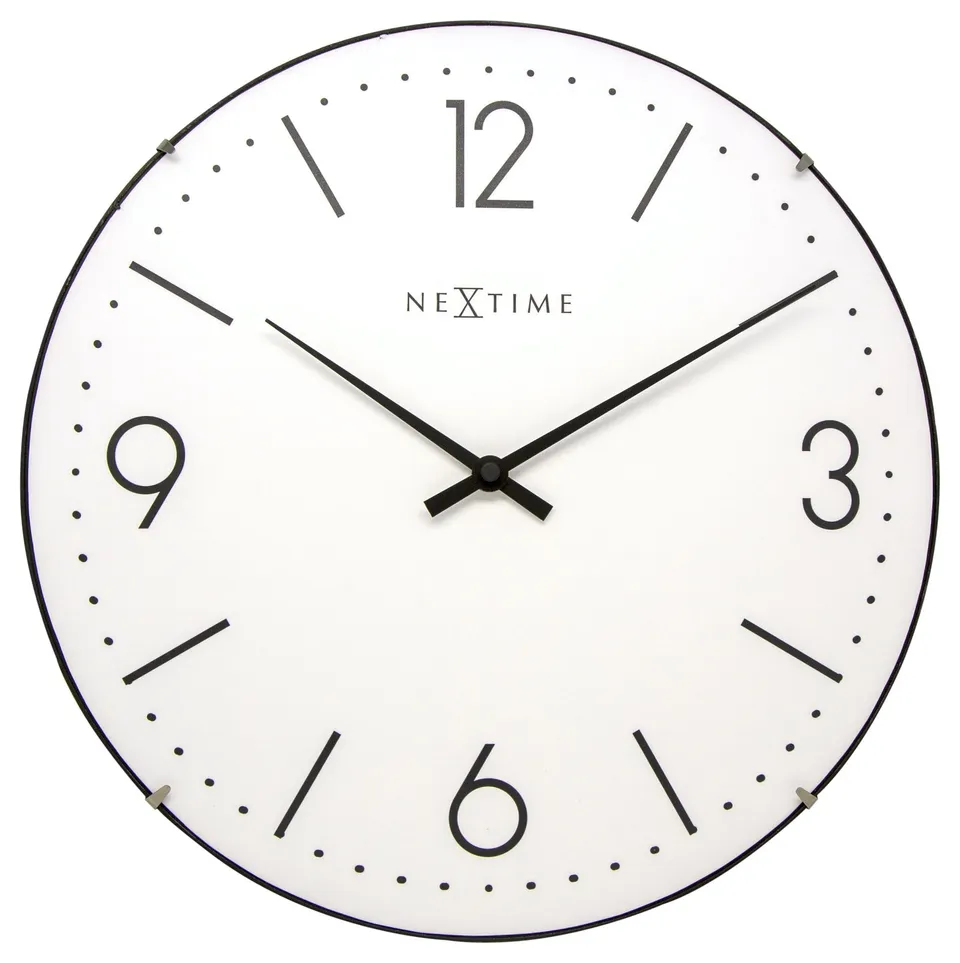 nextime-basic-dome-wanduhr-35-cm-glas-wei-schwarz-lautlos image 1