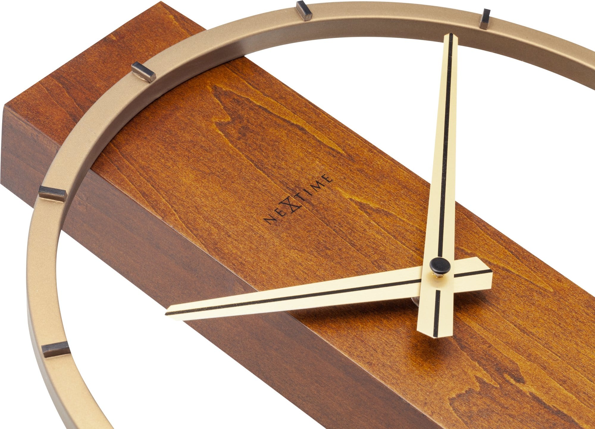 nextime-carl-small-tisch-wanduhr-34x27cm-holz-braun-stahl-gold-lautlos image 4