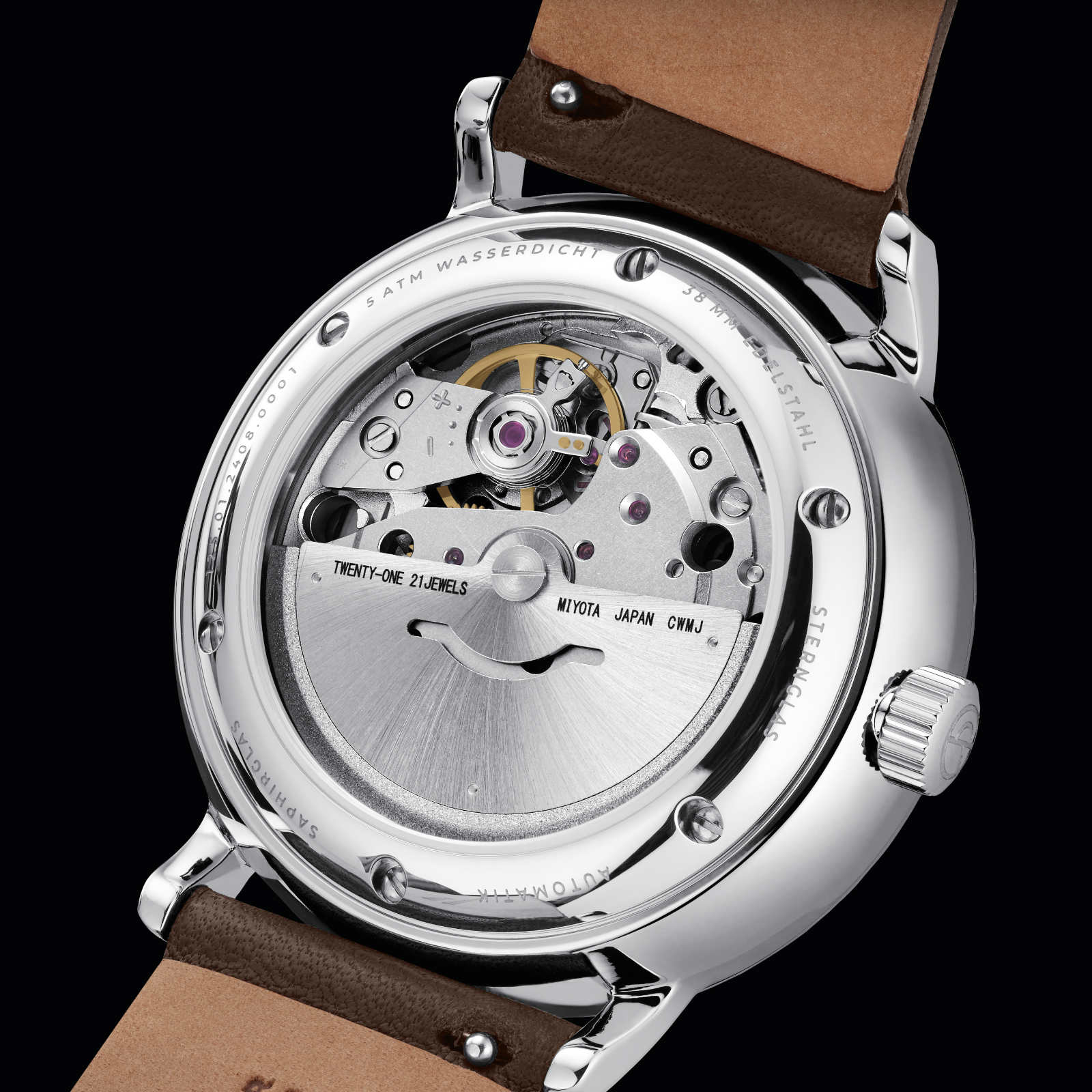 sternglas-naos-automatik-armbanduhr-38-mm-wei-silber-leder-sichtboden image 6