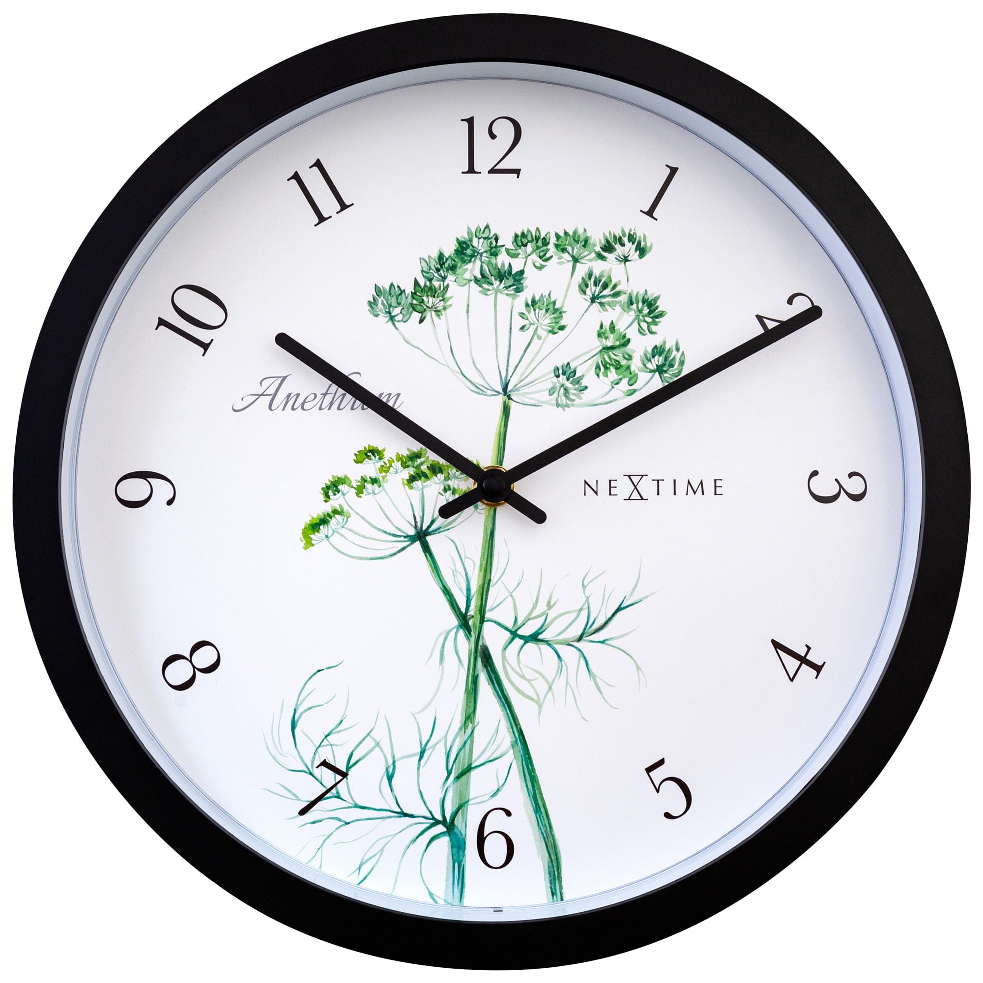 nextime-anethium-outdoor-wanduhr-30-5-cm-schwarz-wetterfest-mit-dill-aquarell image 1