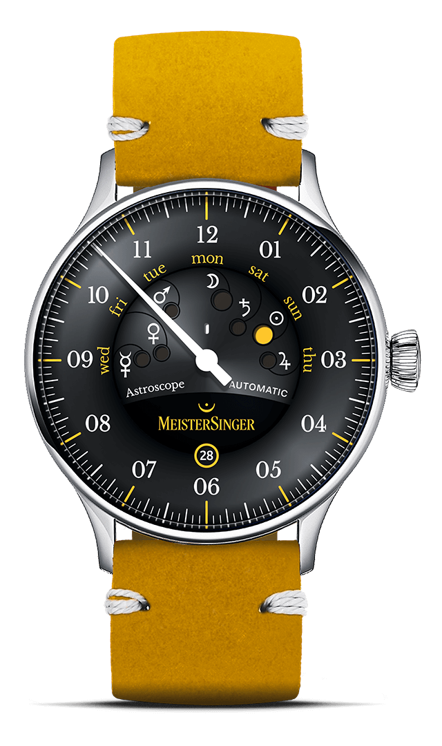 meistersinger-astroscope-einzeiger-armbanduhr-schwarz-gelb image 1