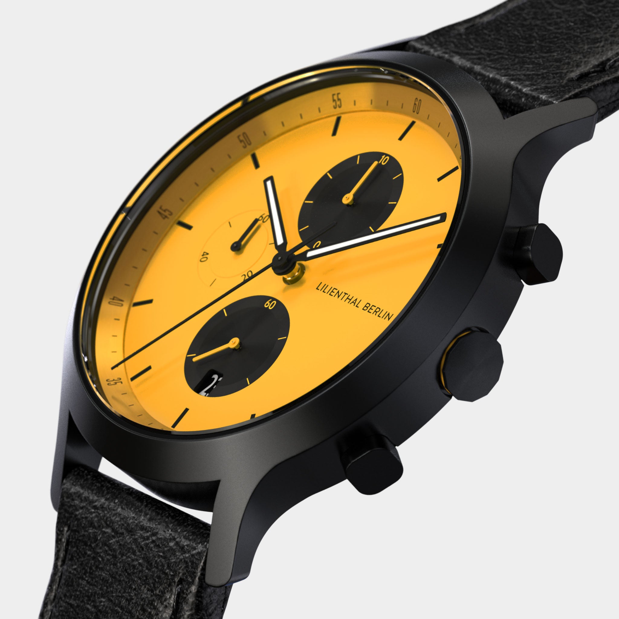 lilienthal-berlin-chronograph-line-2-armbanduhr-grau-gelb-leder image 2
