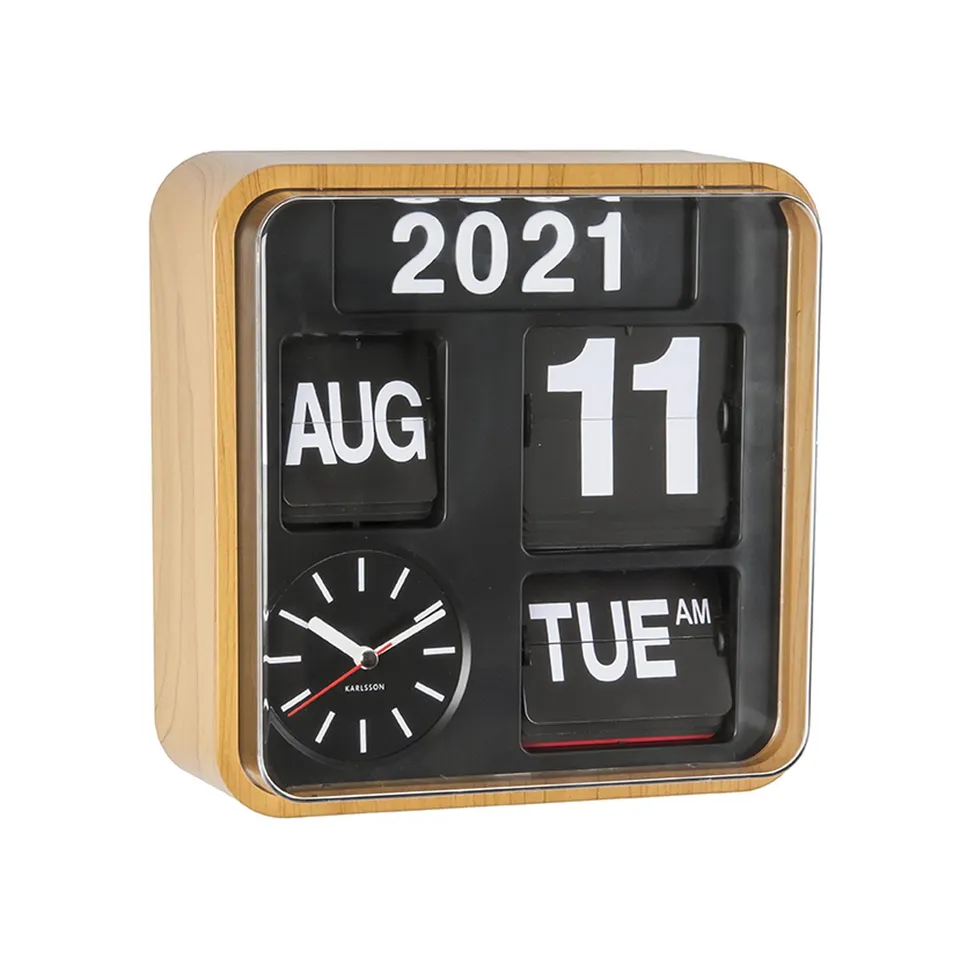 karlsson-mini-flip-wanduhr-bambus-24x24x10-cm-mit-datum image 1