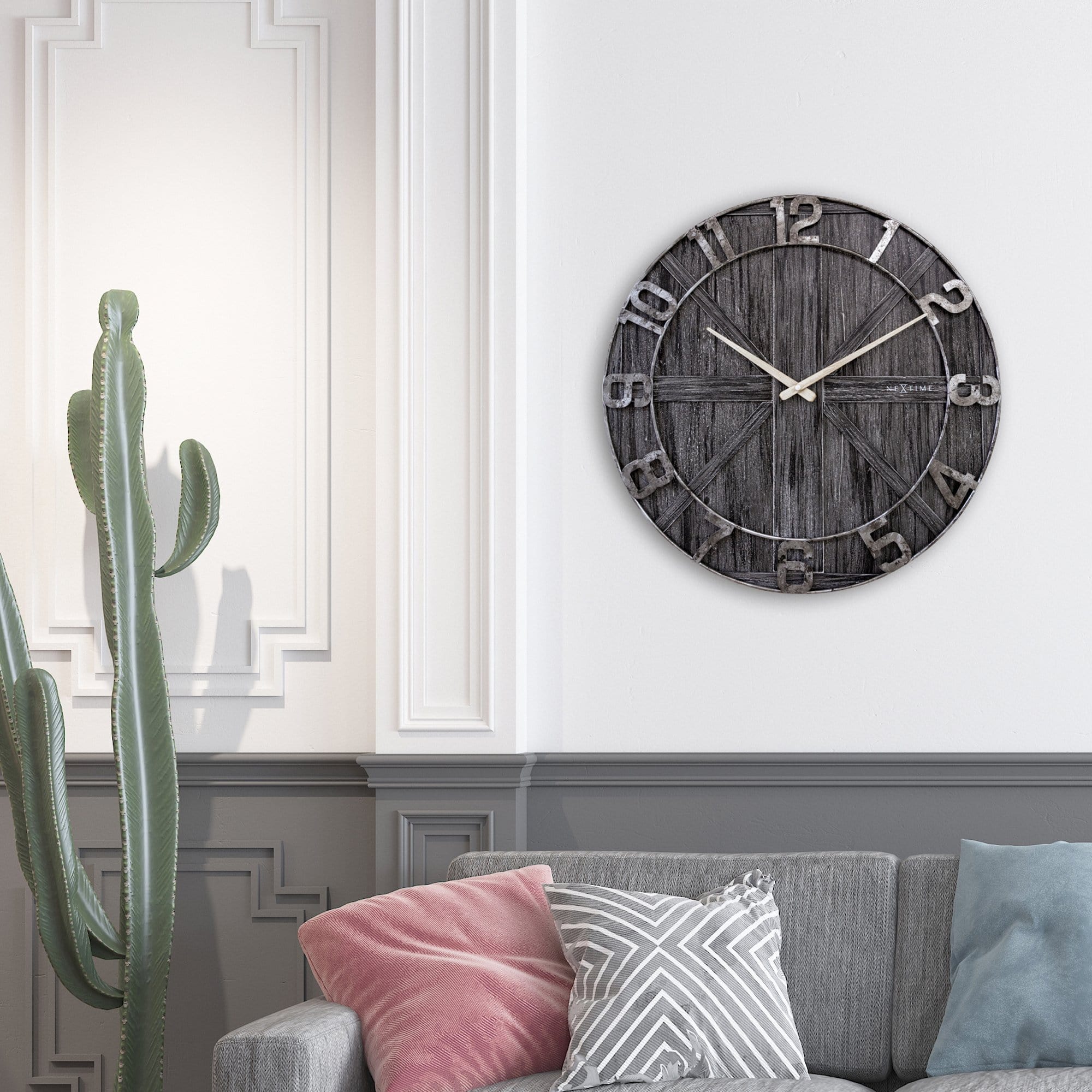 nextime-york-gro-e-wanduhr-50-cm-lautlos-holz-metall-schwarz image 4