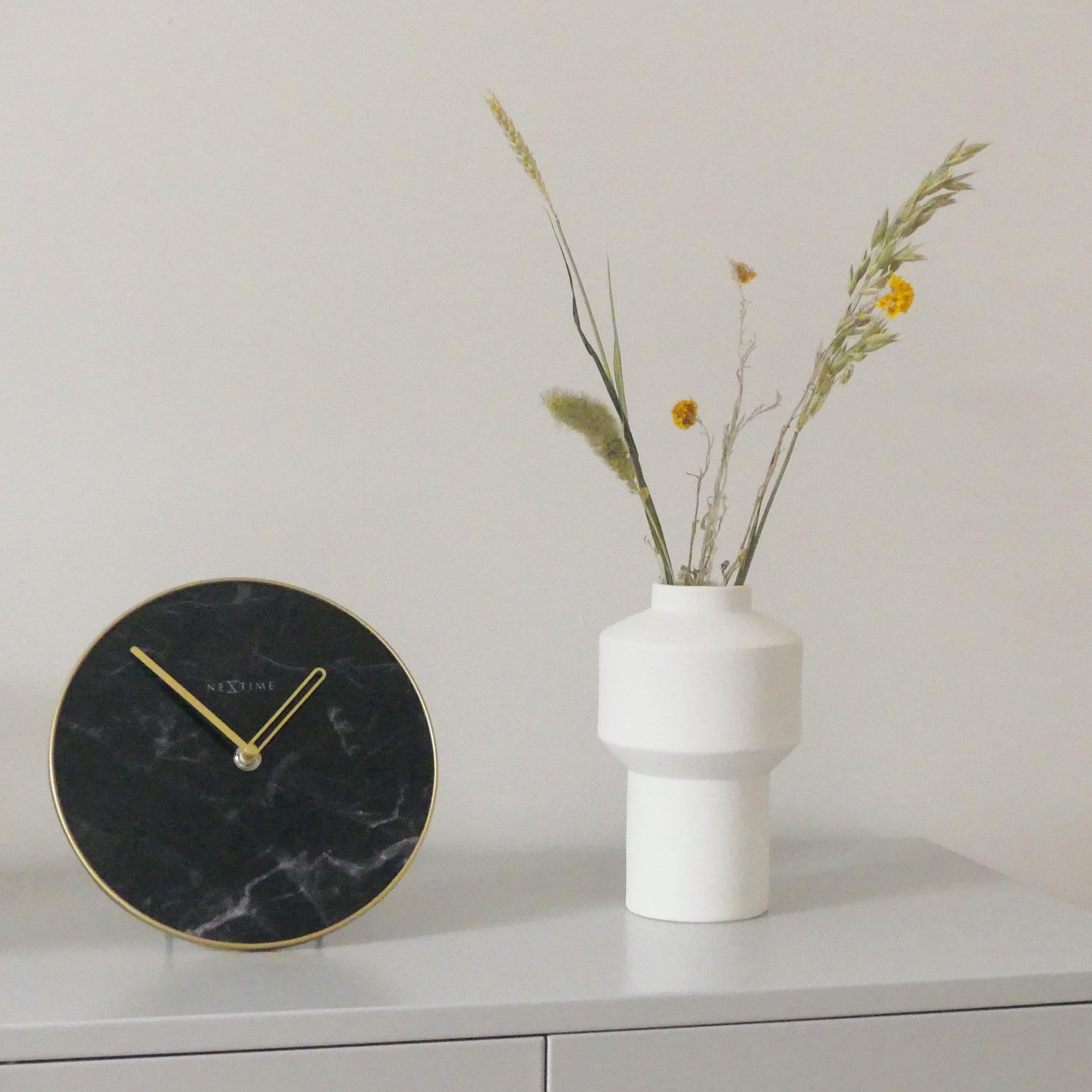 nextime-marble-table-tischuhr-20cm-glas-schwarz-marmor-gold image 5