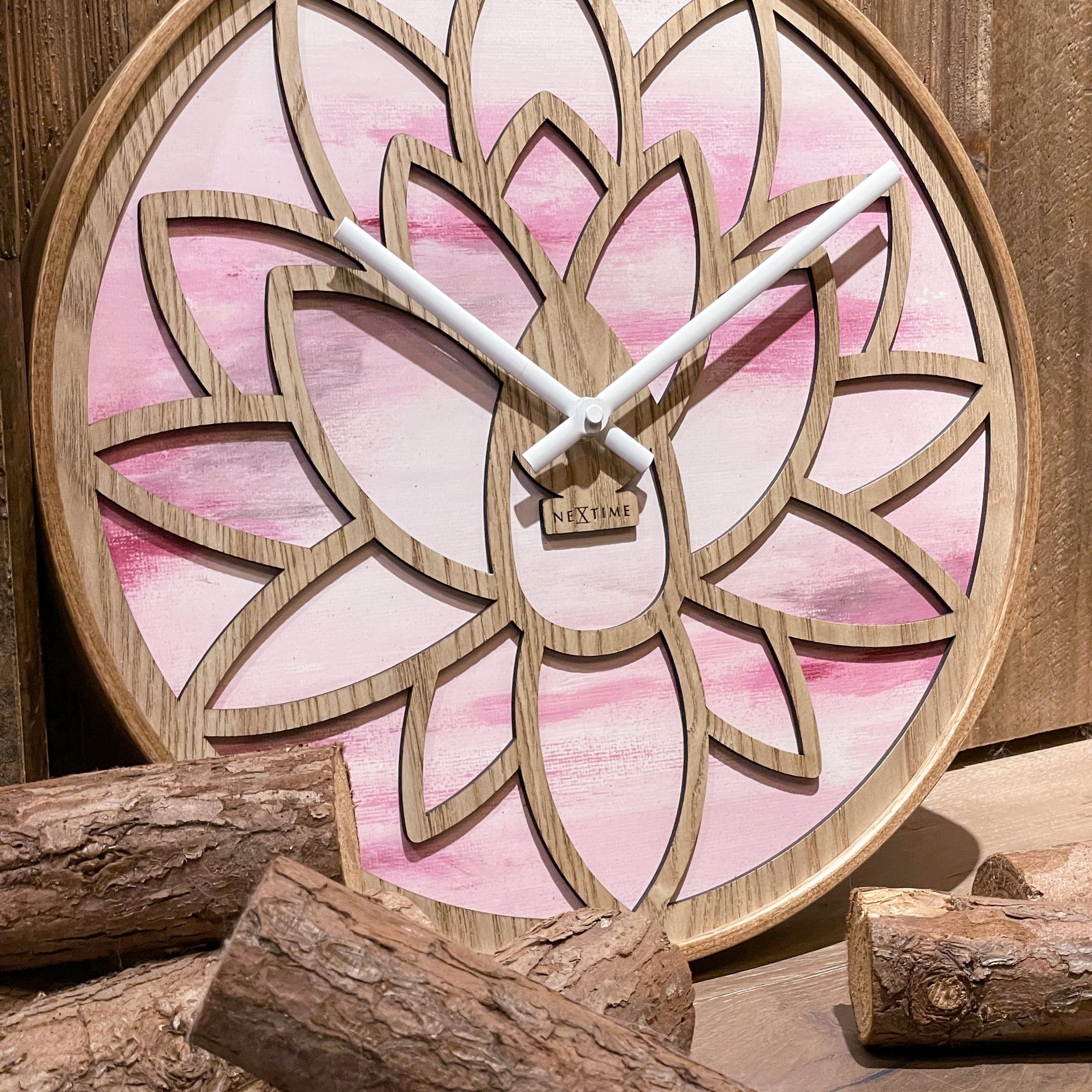 nextime-lotus-wanduhr-40-cm-pink-holz-silent-lotus-design image 6