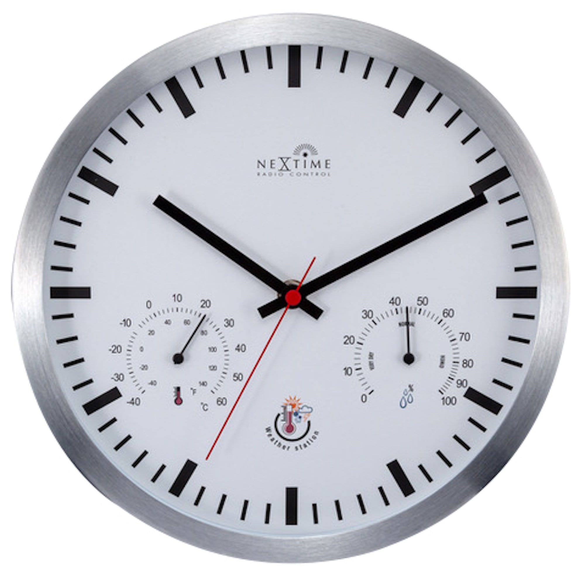 nextime-radio-control-wetterstation-wanduhr-25-cm-schwarz-wei image 1