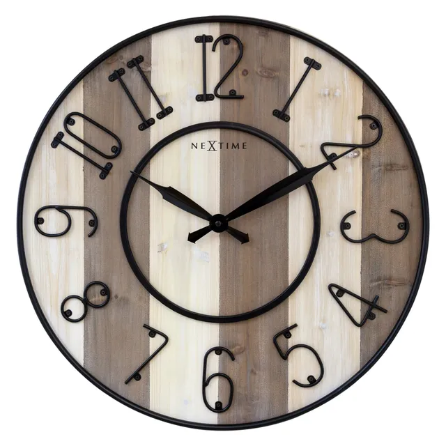 nextime-oxford-wanduhr-50-cm-lautlos-holz-metall-hellbraun-creme image 1