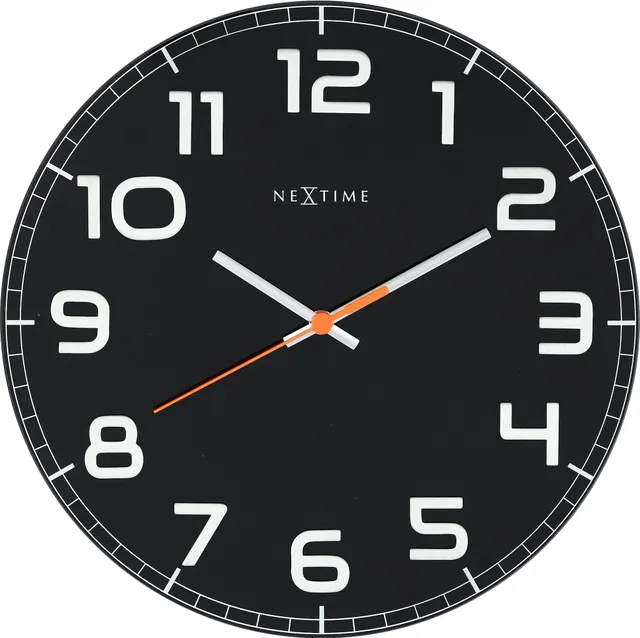 nextime-classy-round-wanduhr-30-cm-lautlos-glas-schwarz-wei image 1