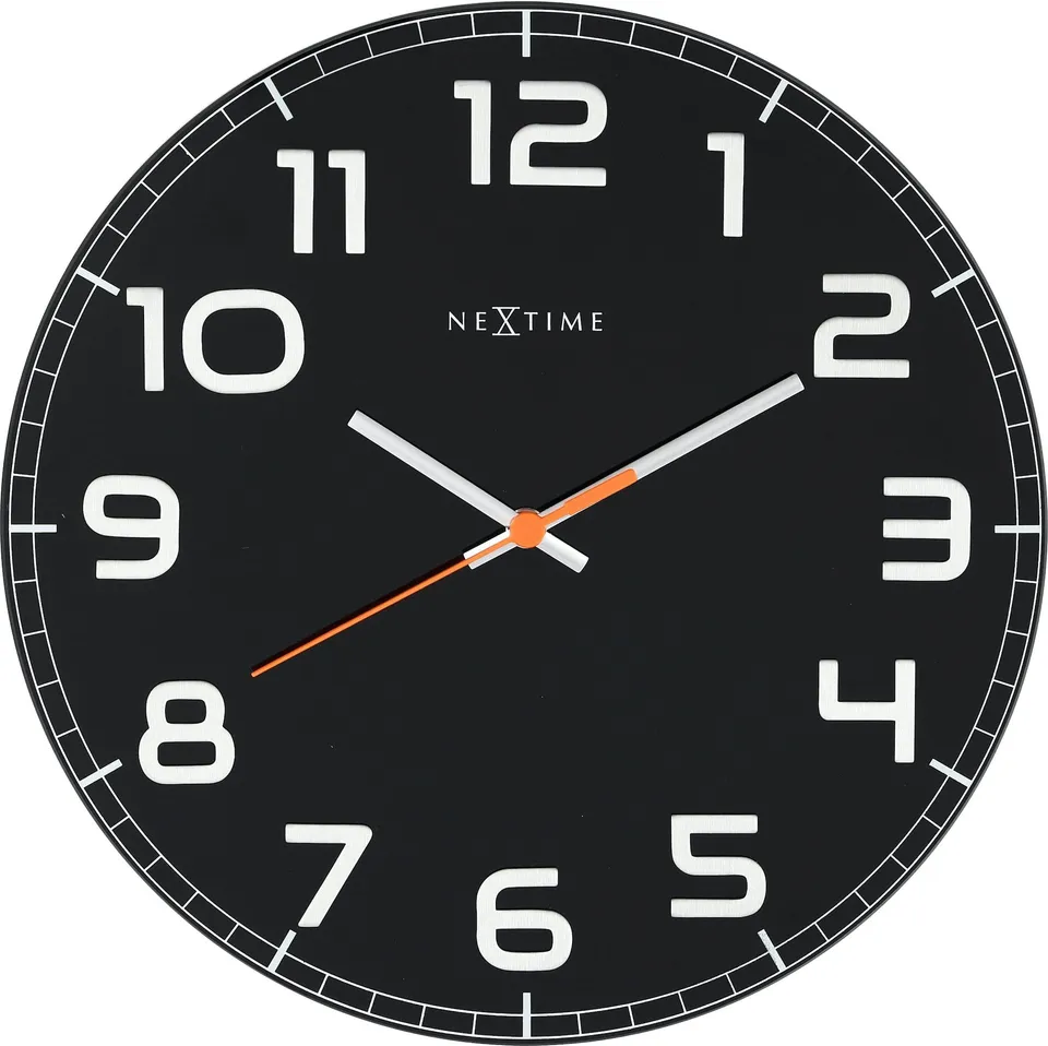 nextime-classy-round-wanduhr-30-cm-lautlos-glas-schwarz-wei image 1