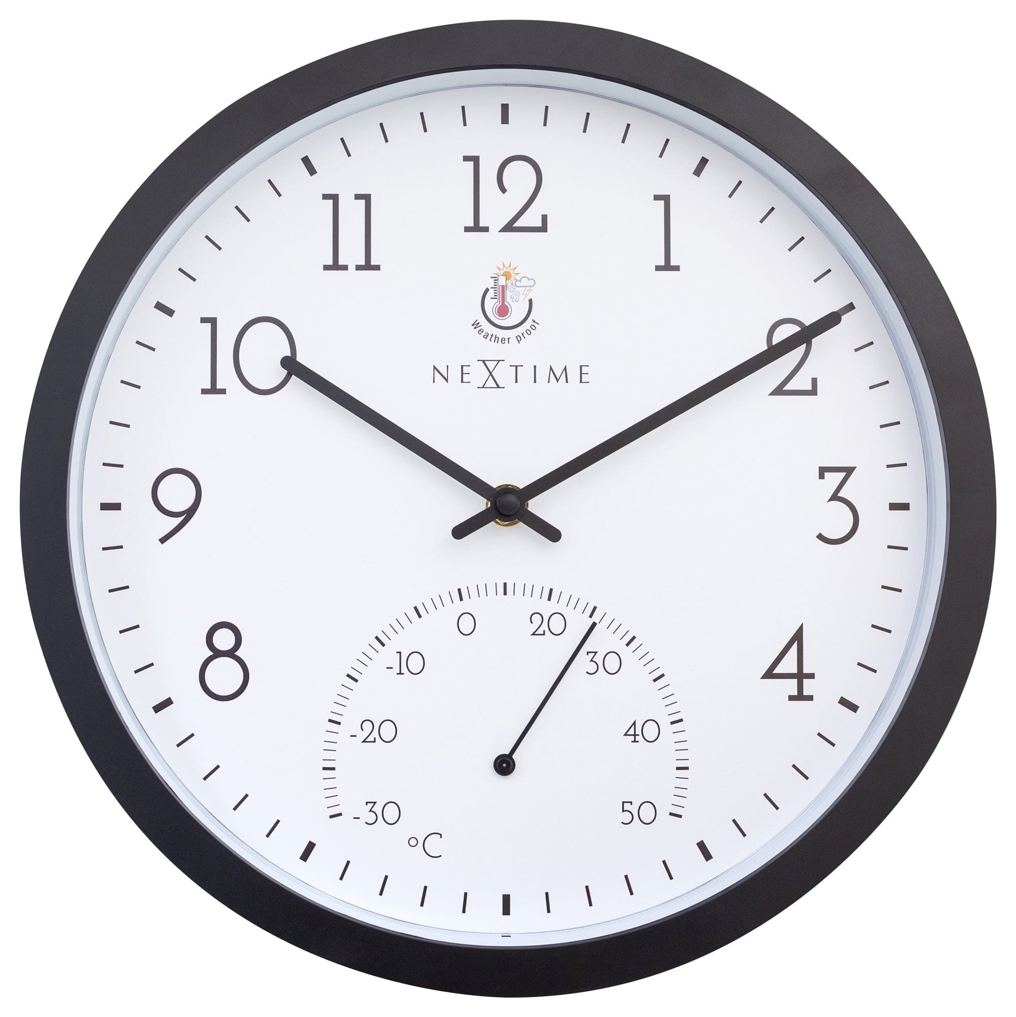 nextime-marigold-outdoor-wanduhr-30-5-cm-mit-thermometer-schwarz-wei-wetterfest image 1