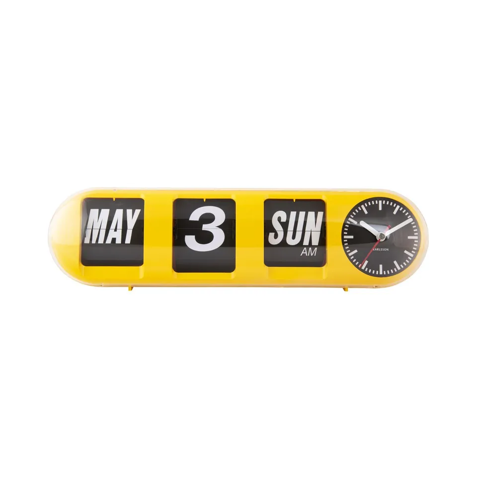 karlsson-tube-flip-wanduhr-und-tischuhr-leuchtendes-gelb-38-x-10-x-13-5-cm image 1