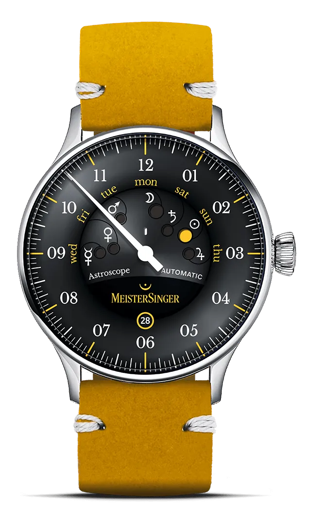 meistersinger-astroscope-einzeiger-armbanduhr-schwarz-gelb image 1