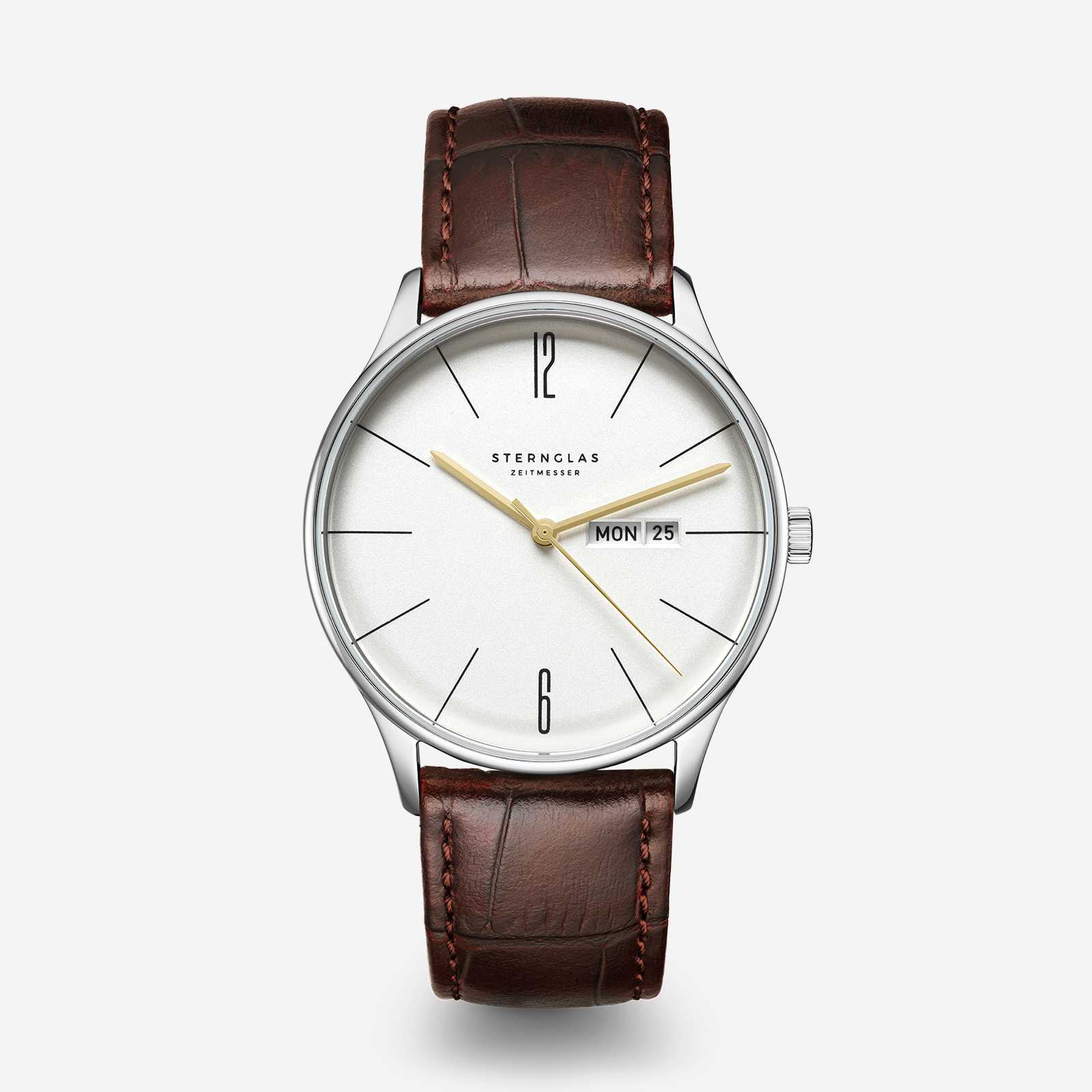 sternglas-berlin-quarzuhr-38-mm-metrosilber-mit-lederarmband image 1