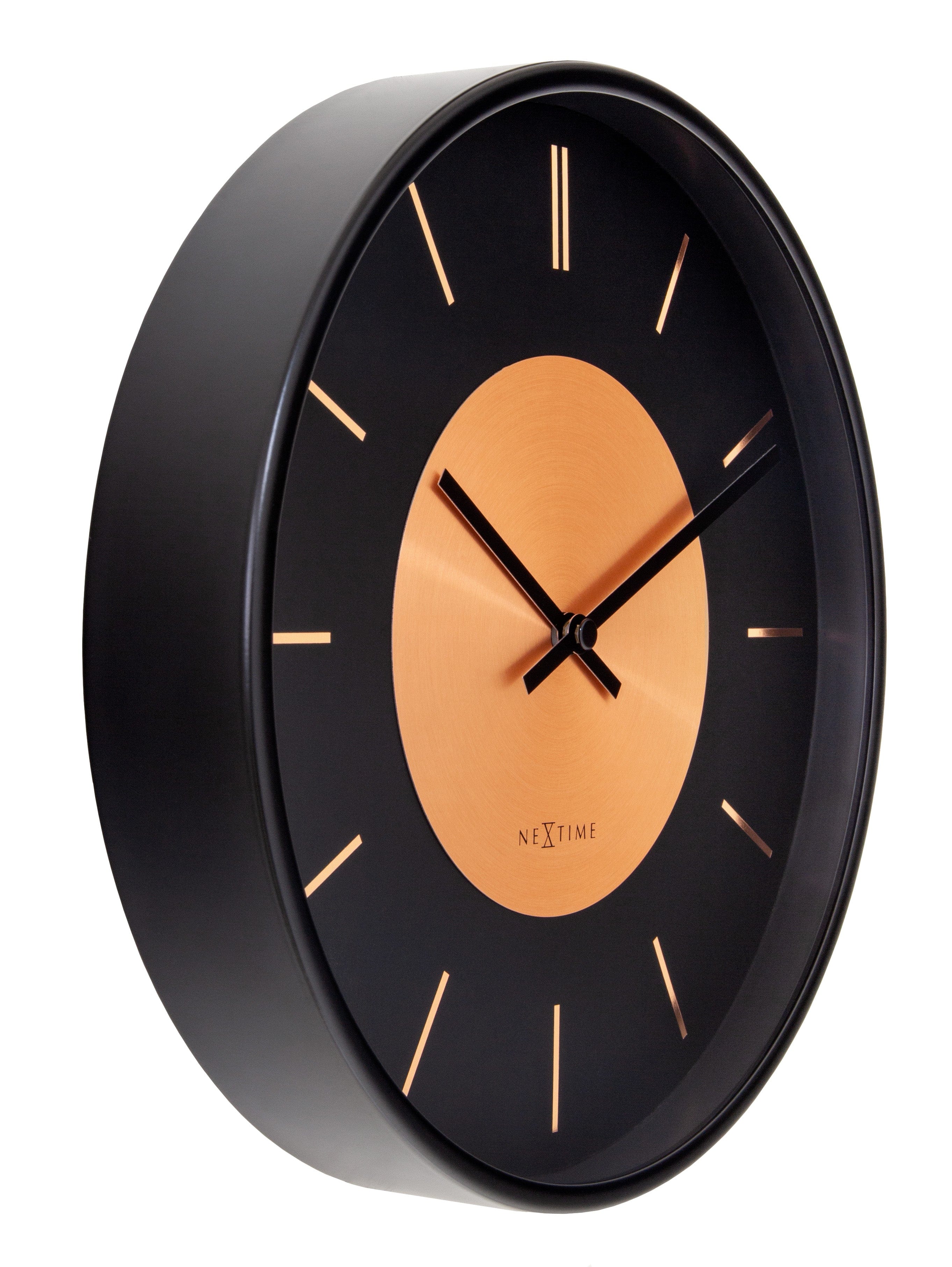 nextime-retro-ii-wanduhr-25-cm-lautlos-metall-schwarz-kupfer image 2