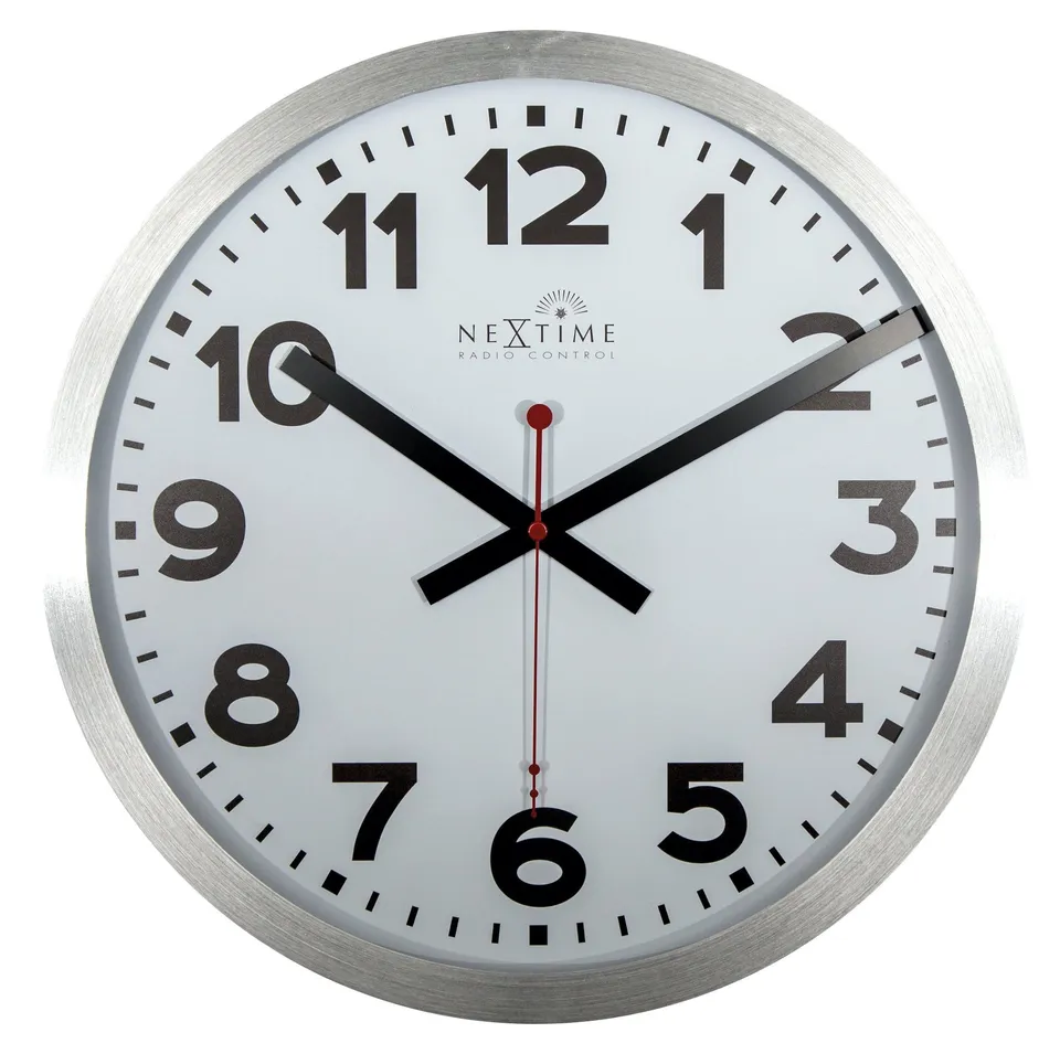 nextime-station-radio-controlled-dcf-wanduhr-35-cm-aluminium-wei image 1