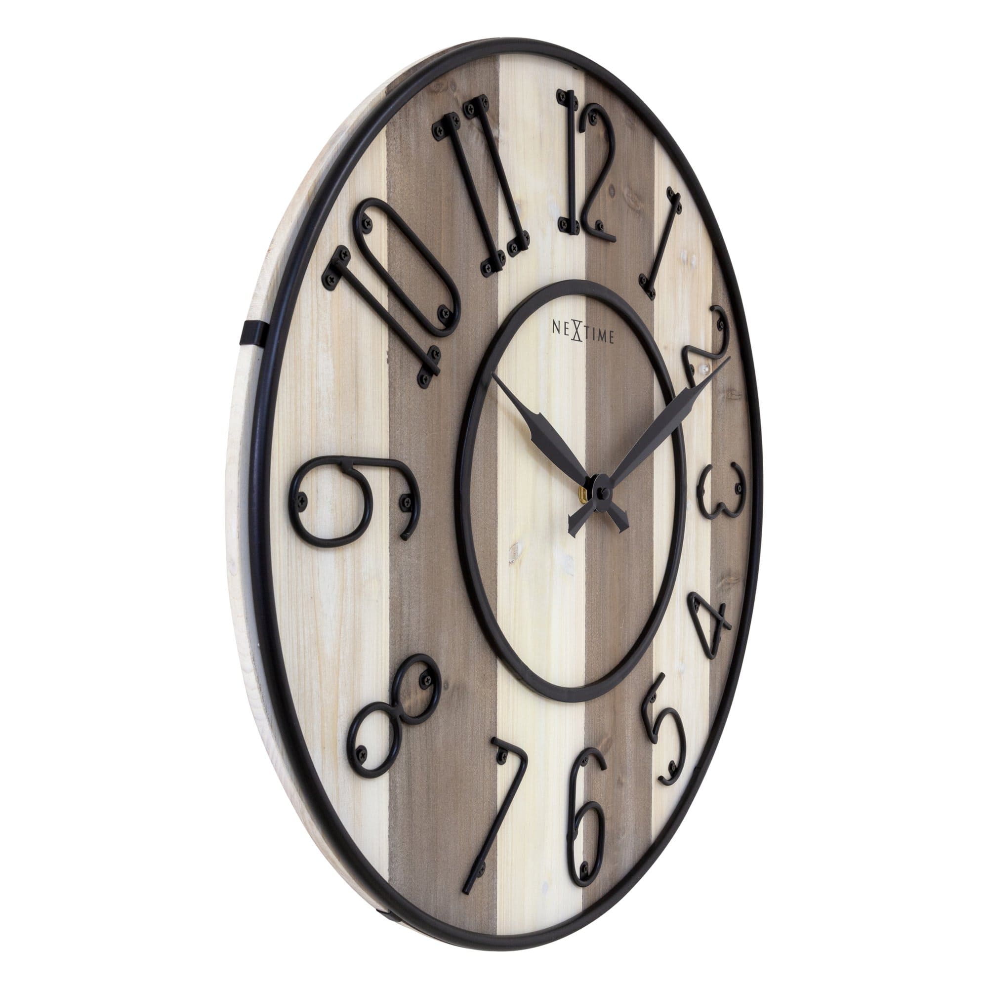 nextime-oxford-wanduhr-50-cm-lautlos-holz-metall-hellbraun-creme image 2