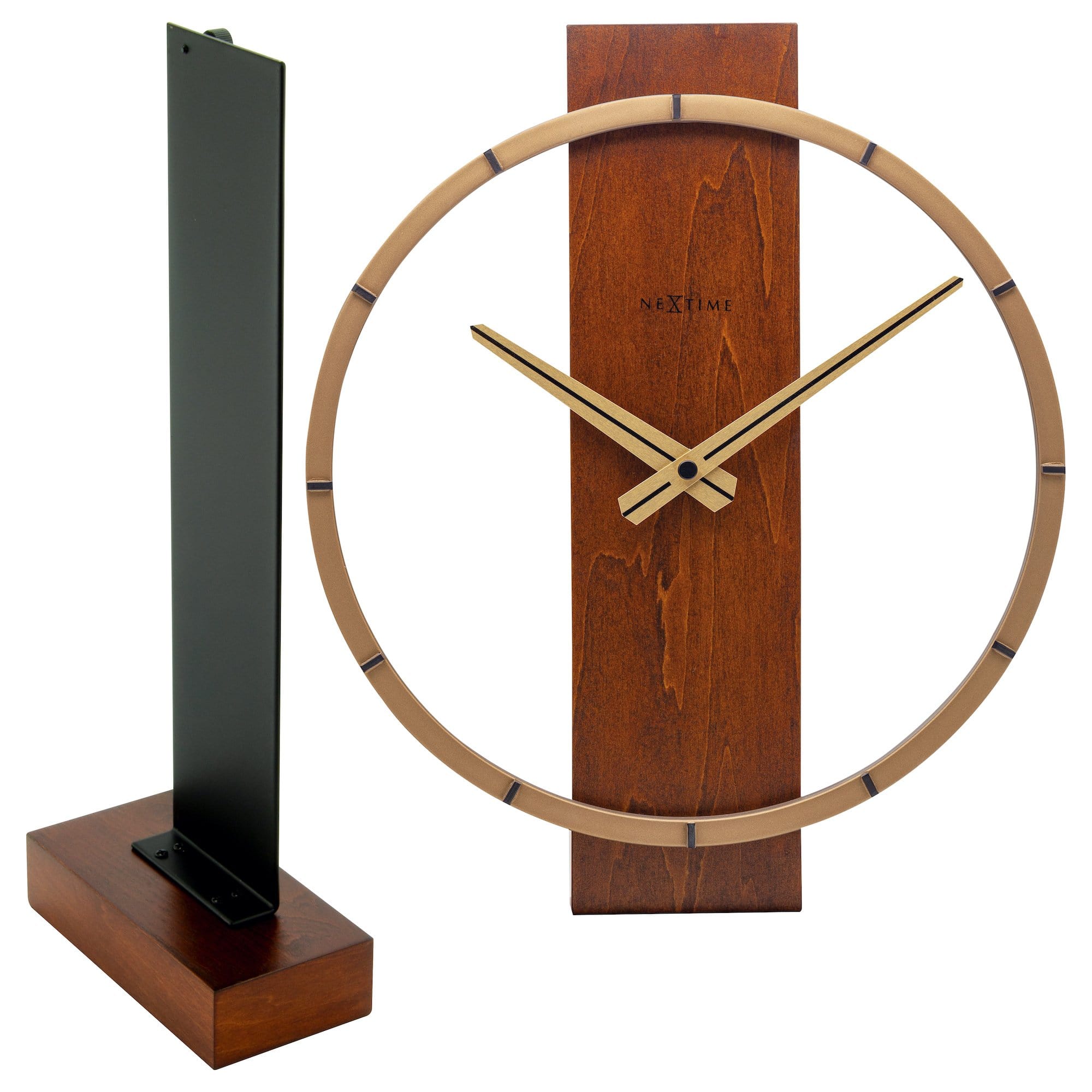 nextime-carl-small-tisch-wanduhr-34x27cm-holz-braun-stahl-gold-lautlos image 5